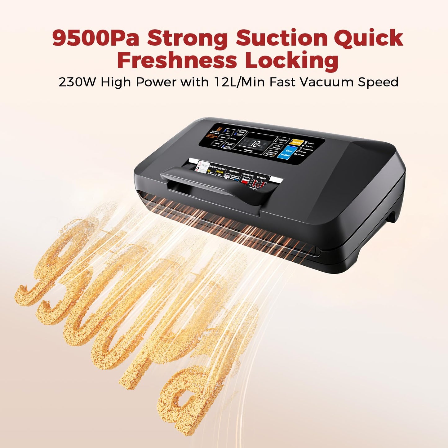 Vacuum Sealer for Food, 10 Modes 95KPa vacuum sealer for Wet/Dry Food, Automatic Food Vacuum Sealer Machine with Double Seal Strip, Built-in Cutter & Roll Storage, Complete Kit with Bags