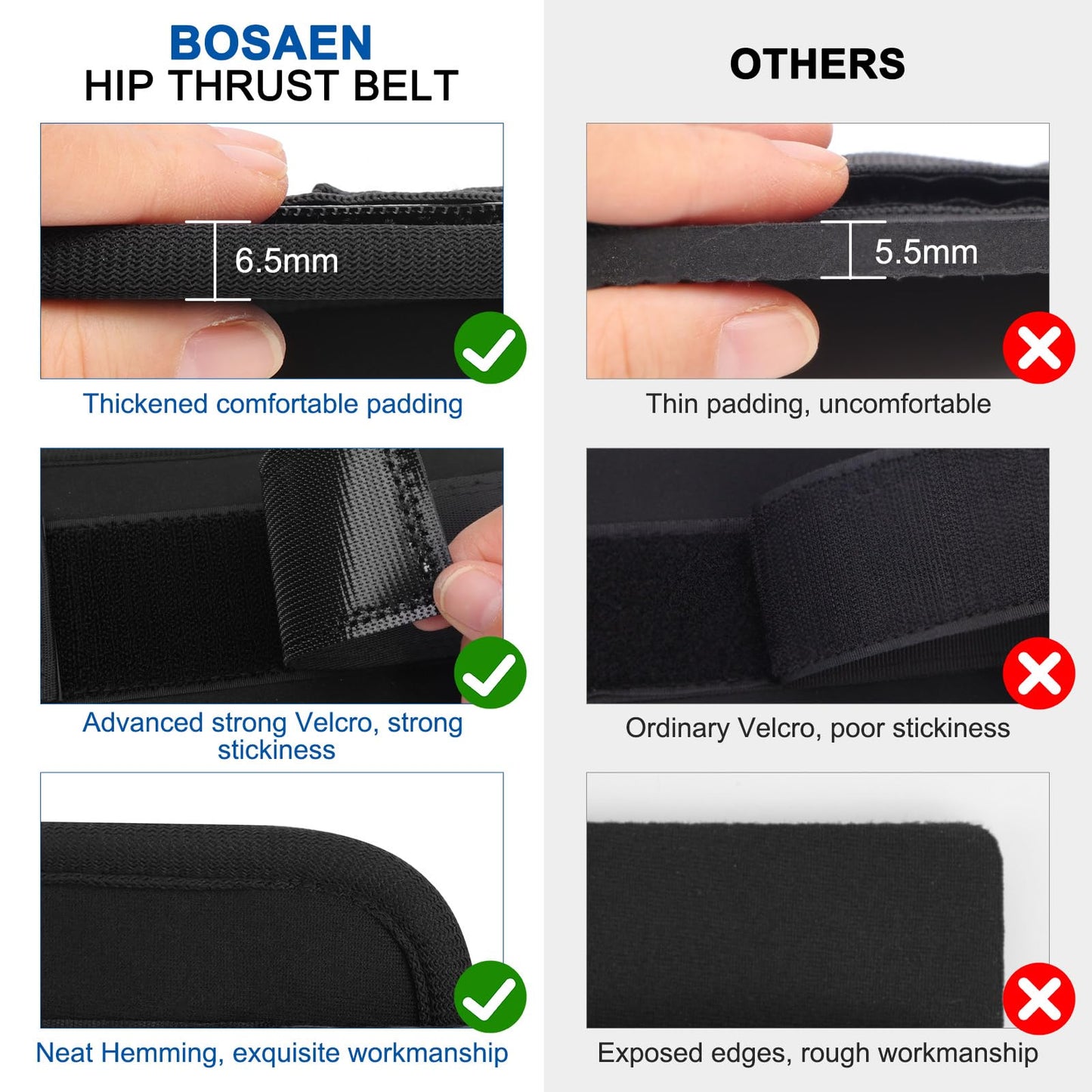 Bosaen Hip Thrust Belt, Hip Thrust Belt for Dumbbells Heavy, Booty Belt for Hip Thrust with 6.5mm Thick Non-slip Padding & 400lbs Load-Bearing, Hip Thrust Band for Gym, Home Workouts, Dumbbell, Kettlebells