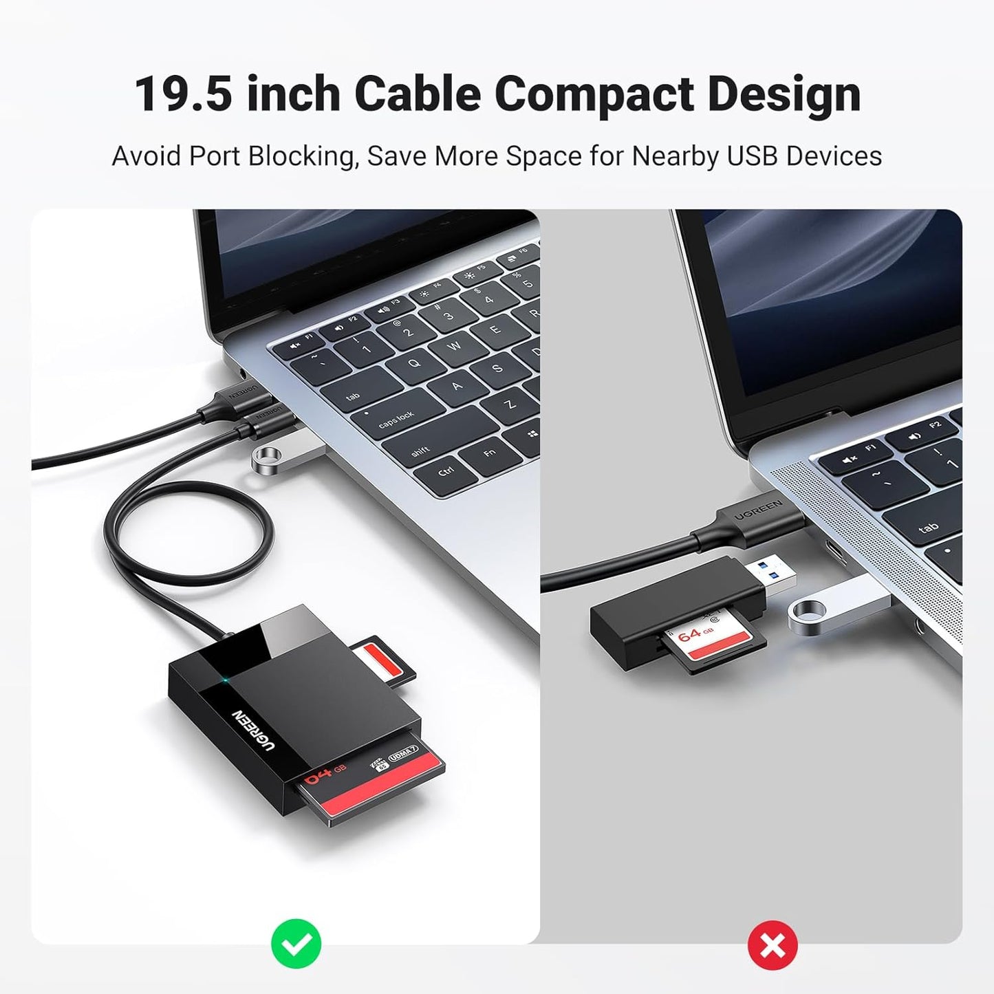 UGREEN 3.0 5Gbps 4 MMC, SD Card Reader USB Card Hub Adapter Read Cards Simultaneously CF, CFI, TF, SDXC, SDHC, SD