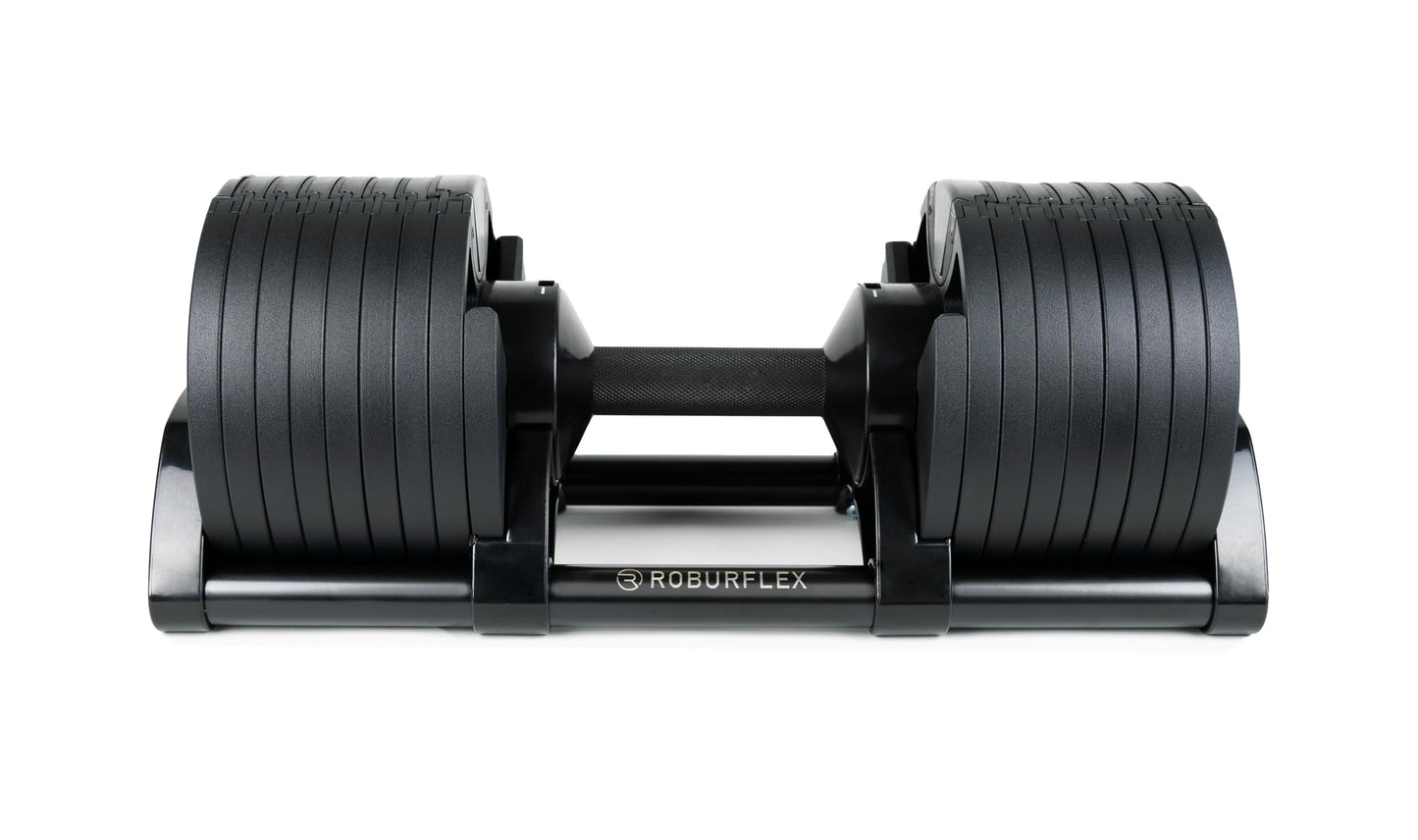 ROBURFLEX Adjustable Dumbbell (Single) 5-40/80lb, 5lb Increments, for Home Gym Fitness - Upto 20 weight settings (BLACK - 80LB)