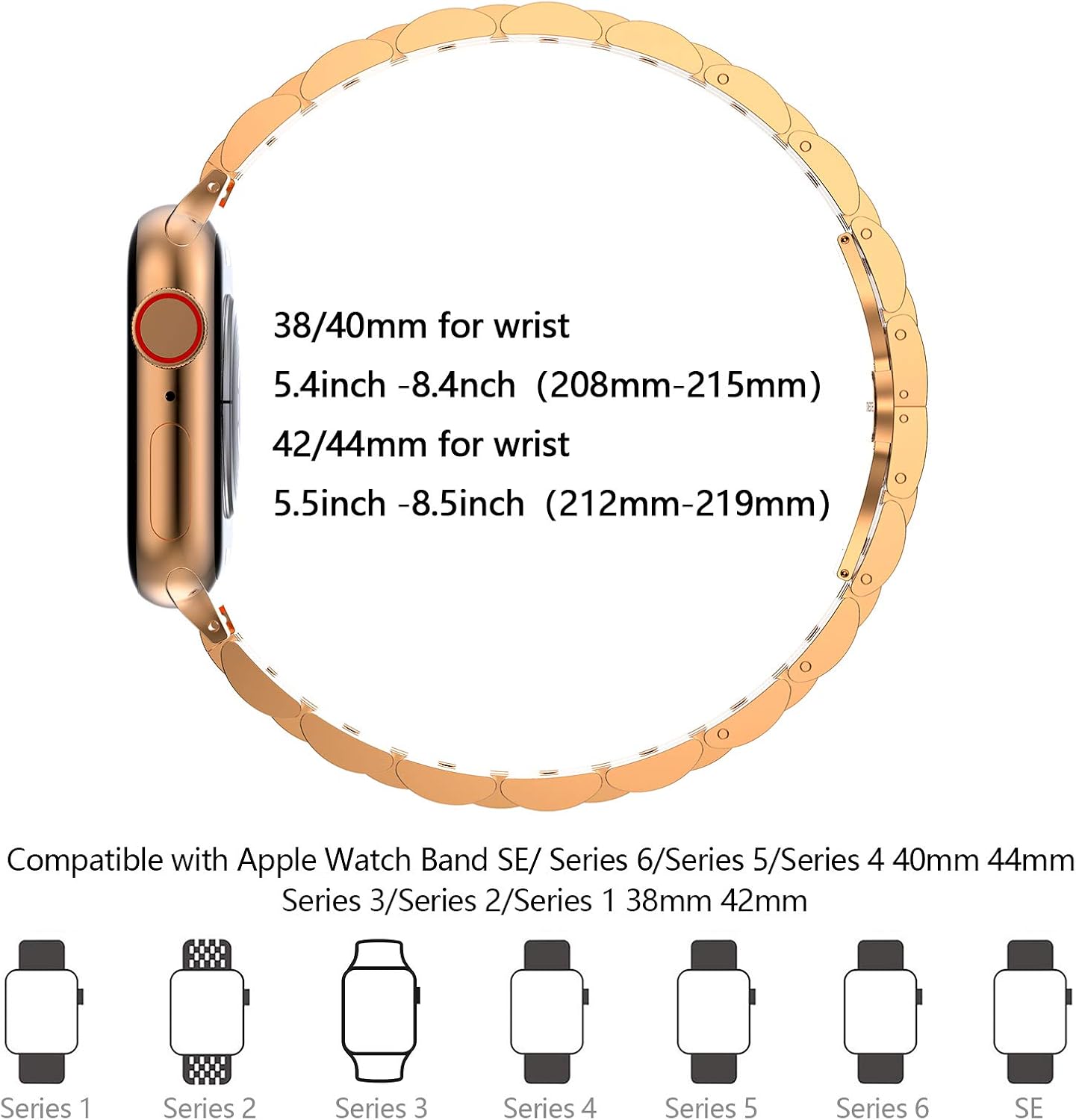 38mm 40mm 41mm 42mm 44mm 45mm 7/6/5/4/3/2/1 CTYBB Compatible with Apple Watch Band for Women, Rhinestone Metal Jewelry