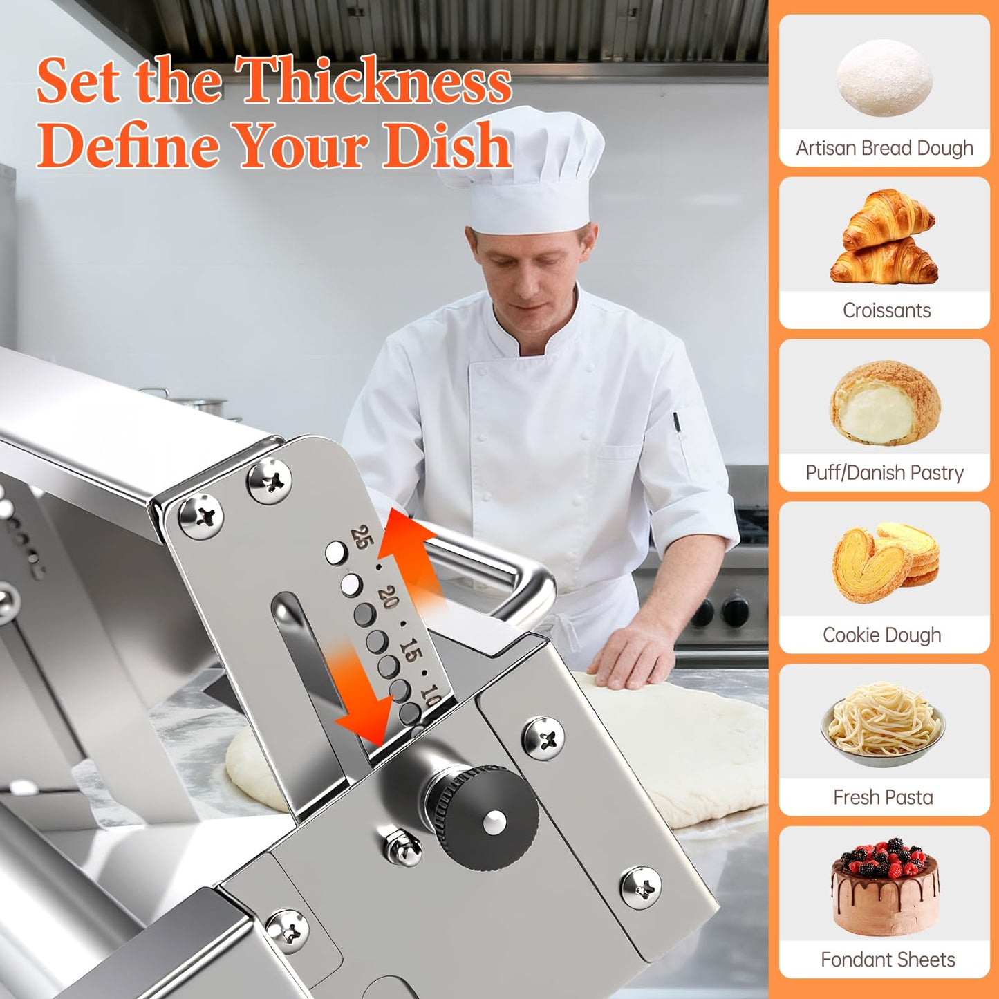 32.6" x 11.8" Folding Manual Dough Sheeter with PE Board – Stainless Steel Countertop Dough Roller Machine, Adjustable Thickness (0–25mm) for Pastry, Pizza, Croissant, Cookie & Pasta