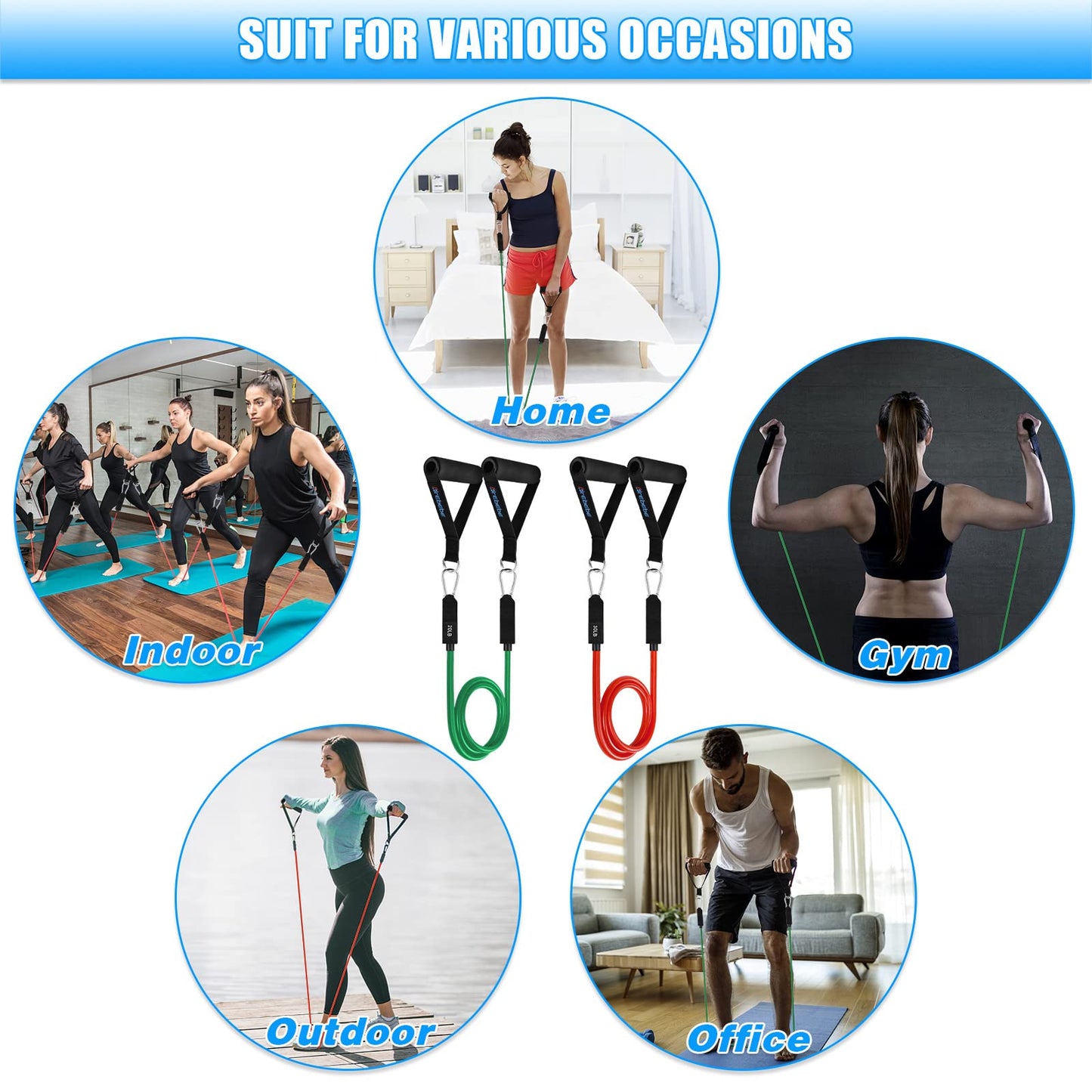 Brebebe Resistance Bands with Handles for Working Out, Natural Latex Exercise Bands Home Gym Equipment, Workout Bands Resistance Tubes for Fitness, Strength Training, Shape Body, Physical Therapy