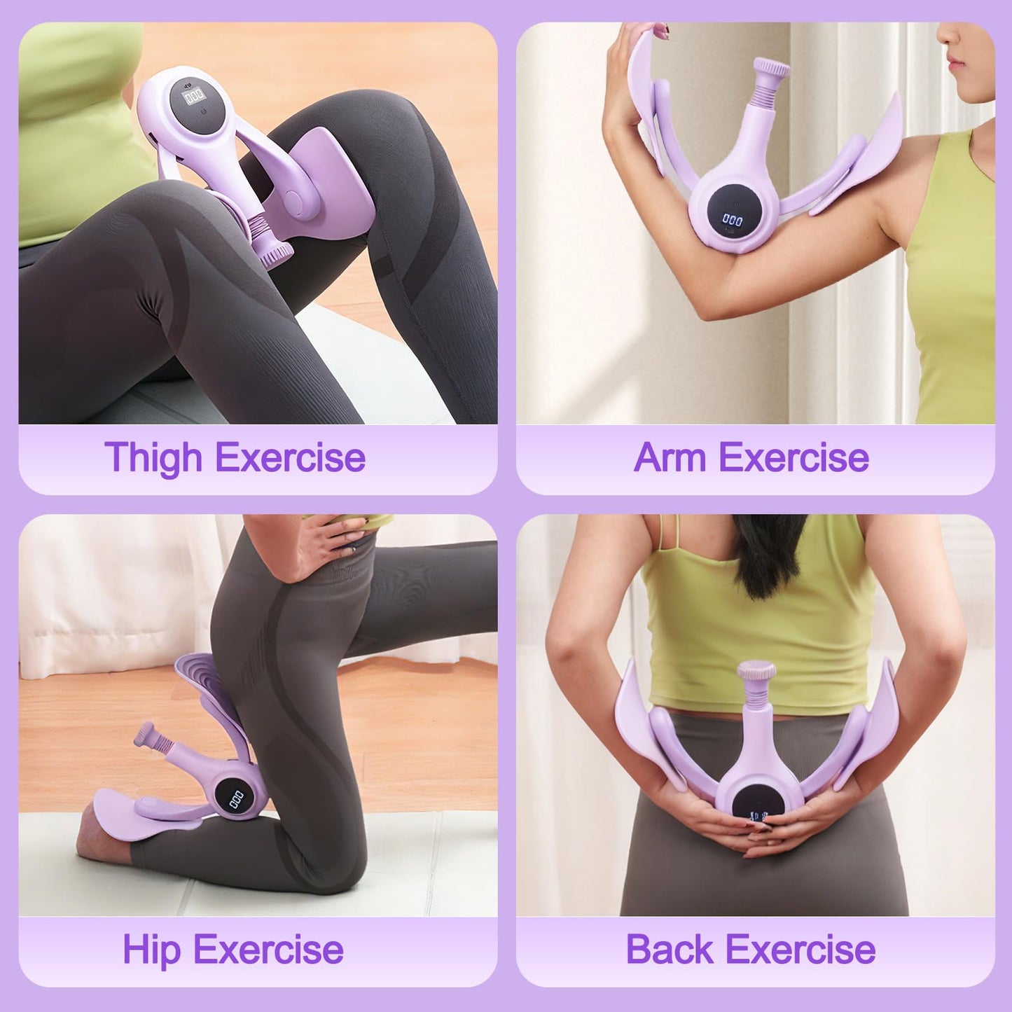 CYFIE Thigh Trainer for Women, Adjustable Inner Thigh Exerciser with 2 Band, Pelvic Floor Exercise Device & Kegel Exerciser with LED Counter, Hip Trainer & Thigh Workout Equipment for Home Workout