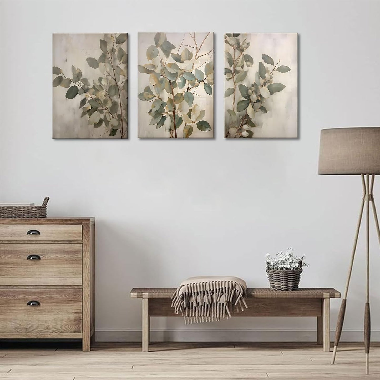 SUAXTCCR Eucalyptus Canvas Wall Art - Modern Botanical Prints for Bedroom & Living Room | 12x16 Inch