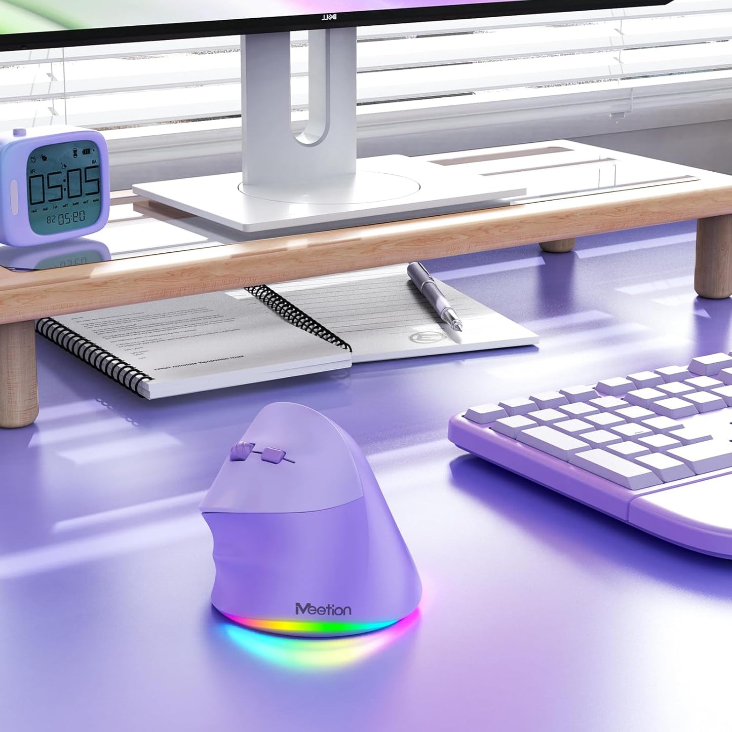 MEETION Bluetooth(5.2 3.0) 4 Left-Handed Mouse, Ergonomic Mouse Wireless Vertical Mouse, RGB Rechargeable Mice for +