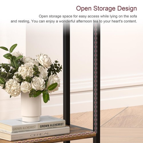 Homedawn Narrow Side Table for Small Space, 2-Tier Small End Table with Shelf Holder, Slim Nightstand, Skinny Snack Couch Table in Living Room, Bedroom, Study, Kitchen and Balcony (Rustic Brown)