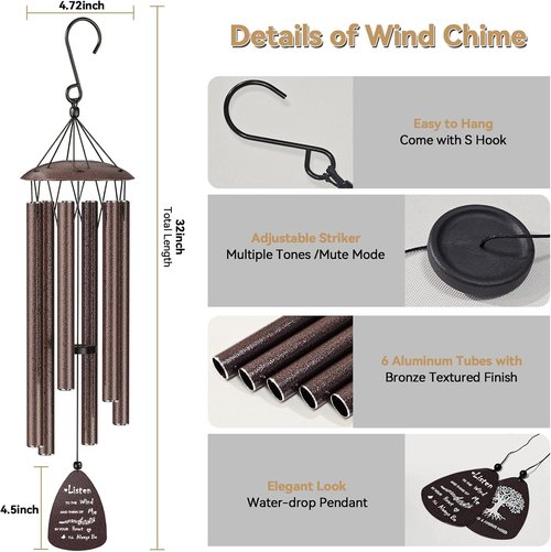 Memorial Wind Chimes by [Brand Name] - Heartfelt Sympathy Gift for Loss of Loved One | Perfect for Garden & Outdoor Use
