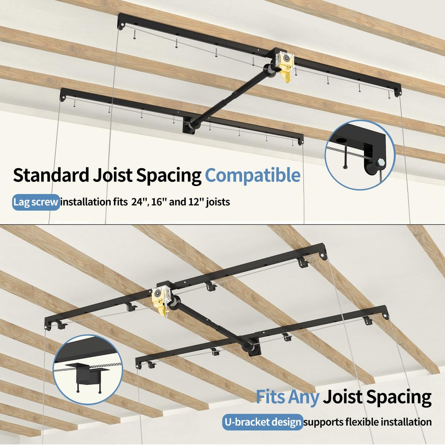 Overhead Garage Storage Rack – 4x8 FT Garage Ceiling Storage Racks with Safety Lock, Heavy-Duty Ceiling Mounted Lift System and Storage Organizer, Ideal for Maximizing Overhead Space, 325 lbs Capacity