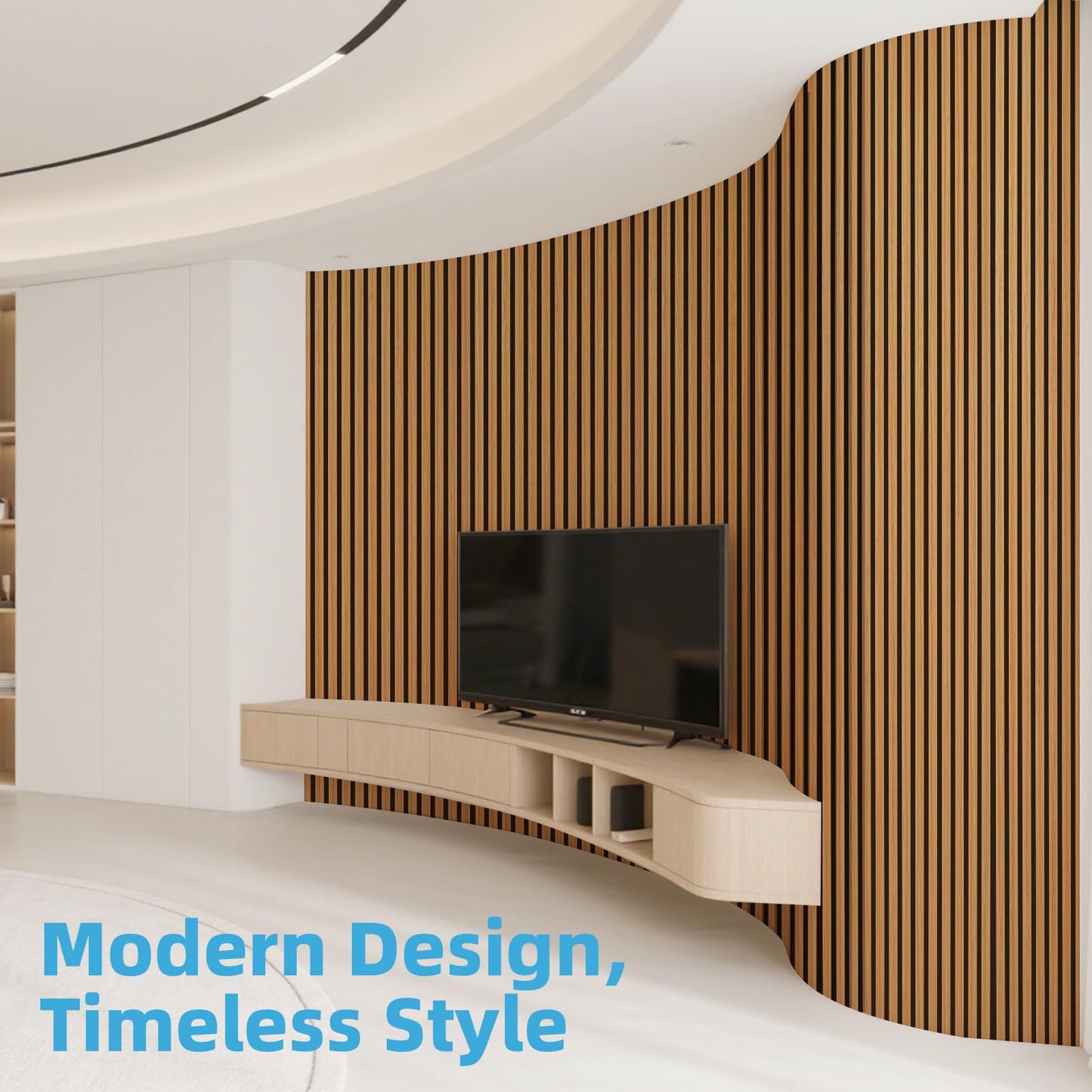 Art3d 2-Pack Acoustic Wood Slat Wall Panel with Roll-Flat Design - 95.3 x 23.8 Inch Sound Absorbing Panels for Living Room Columns Corridor Curved Wall Decor, Teak