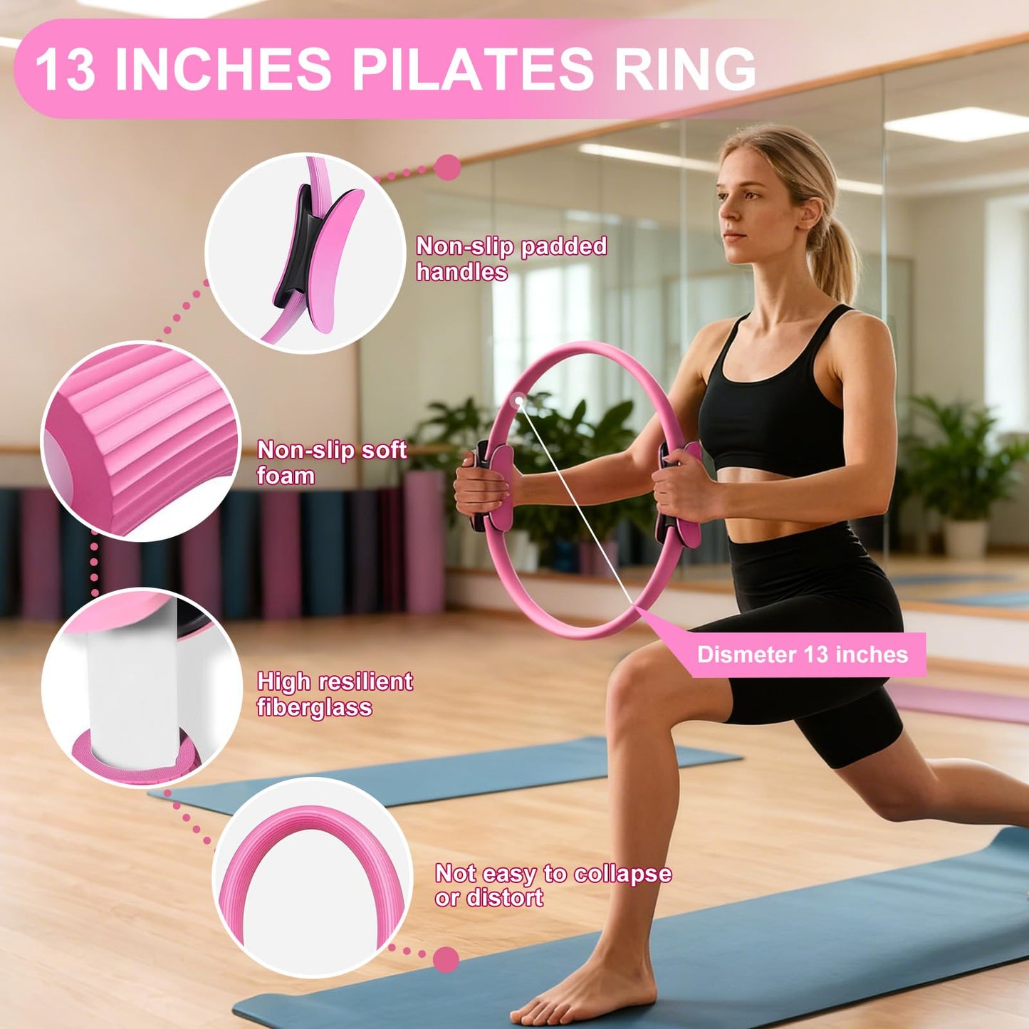 Janhemei Pilates Kit for Women, Pilates Equipment with 13'' Magic Circle, Pilates Ring and Ball Set with 5 Strength Bands, Hip Thrust Belt, Compact Workout Set at Home