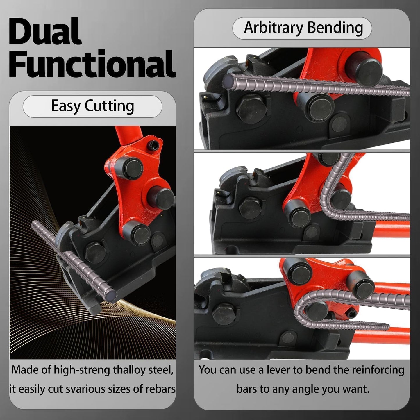 Rebar Bender/Cutter 2 in 1 Metal Tool, Manual Removable Rebar Shears and Bending Machine, cuts and bends rebar up to 5/8" for Construction Site and Home-use, Red