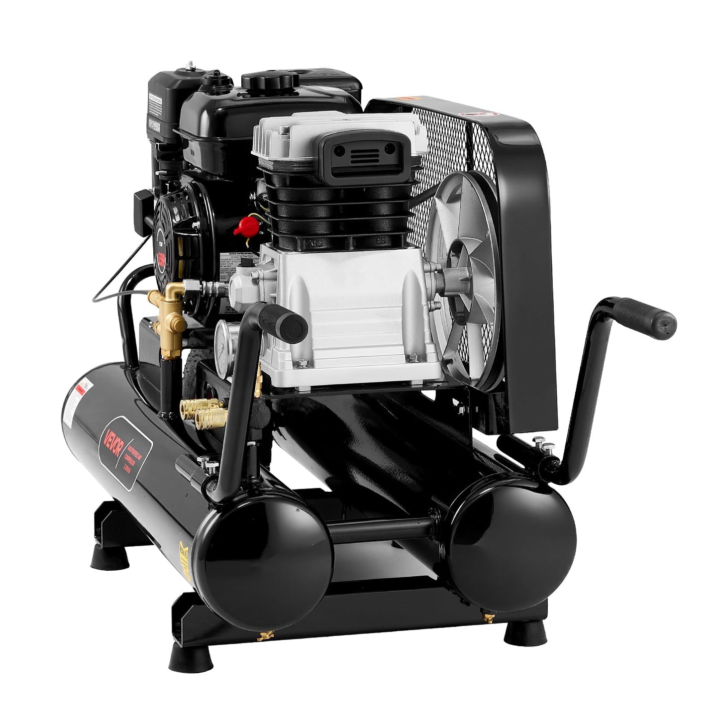 VEVOR 9 Gallon Twin-Tank Gas Powered Air Compressor, 6.5HP 9CFM Gas Driven Air Compressor Tank on Wheels, Max 115PSI Piston Pump Air-Compressed System for Tire Inflation, Auto Repairs, Spray Painting