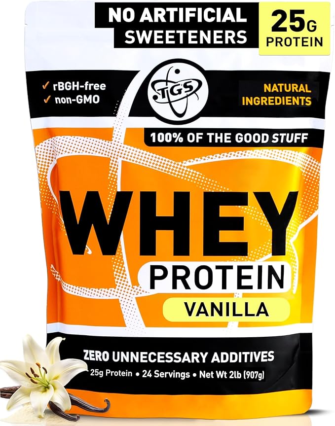 Vanilla Whey Protein Powder 2lb - No Artificial Sweeteners, All Natural Ingredients, Undenatured, No Stevia, Non GMO - 25g Protein for Women & Men Shakes, Smoothies - Aids Muscle Gain