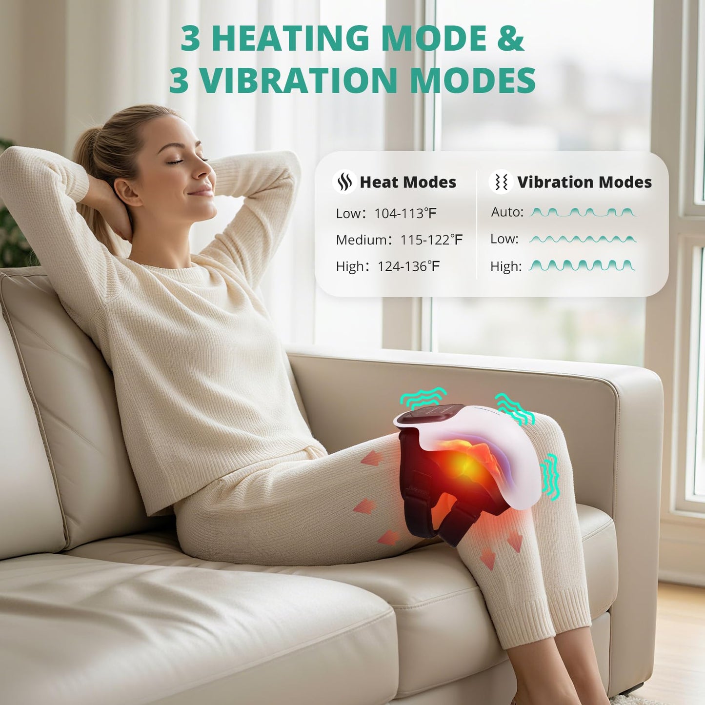 Medcursor Knee Massager, Cordless Heated Knee Massager with 3 Heating Levels, 3 Vibration Modes, LED Screen & Adjustable Straps, Massage with Heat for Relief