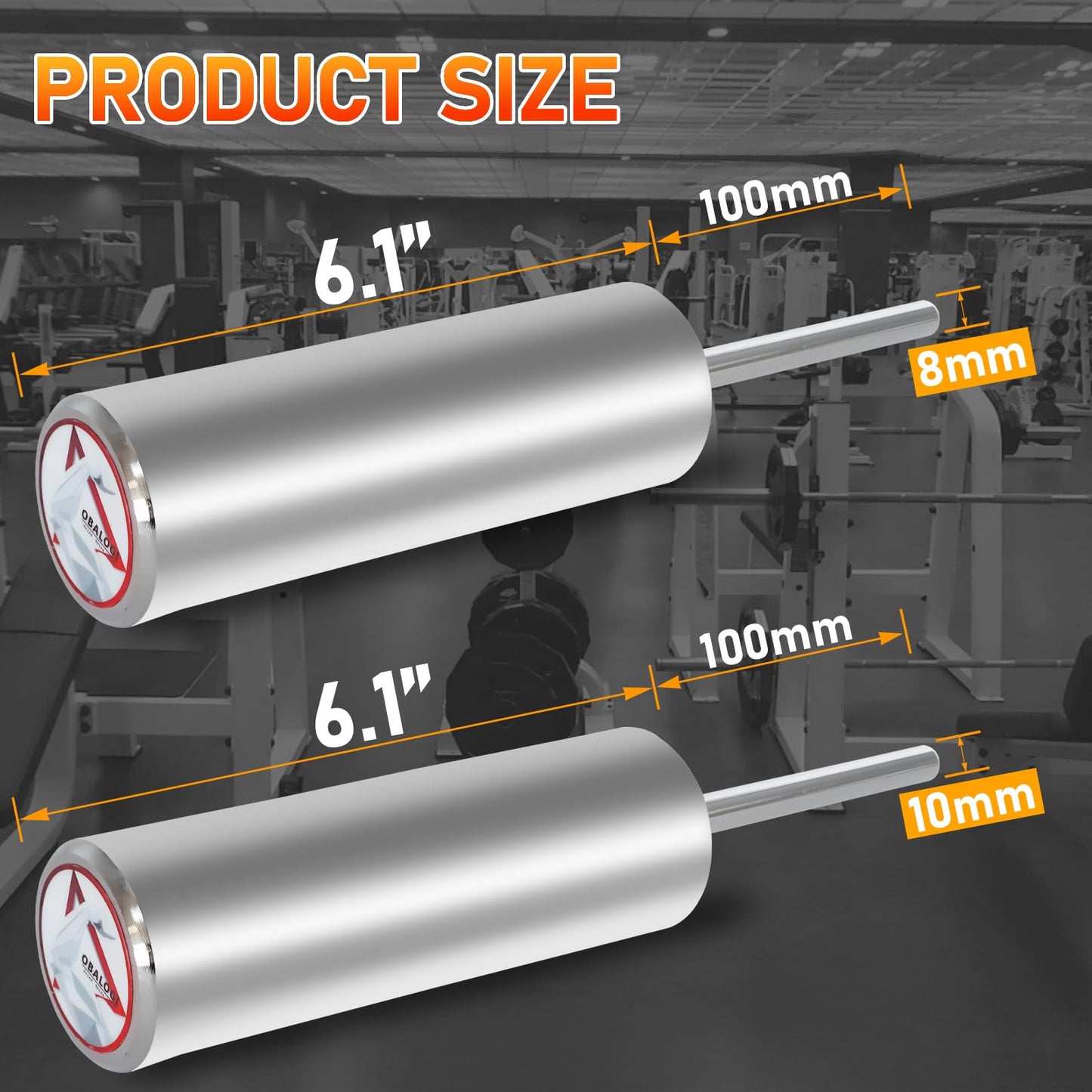 OBALOGI Weight Stack Pin Extender - 10mm & 8mm Dual Fit, Secures Olympic Plates, 6 Magnet Anchoring, Up to 130lbs Capacity, Cable Machine & Home Gym (Steel) (Ø 10mm)