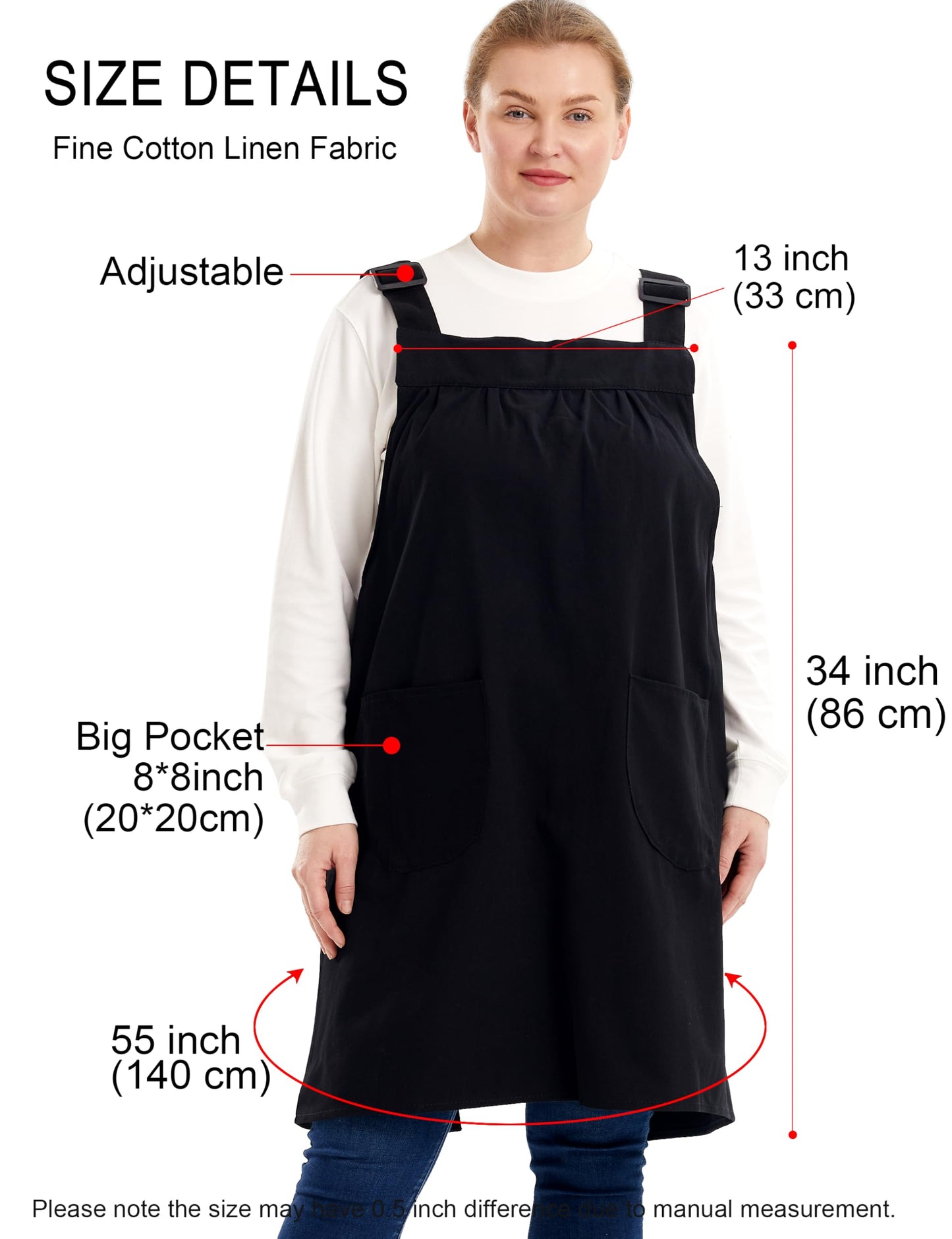 APRONNER No Ties Plus Size Aprons for Women with Pockets Cotton Linen Baking Kitchen Cooking Red Floral