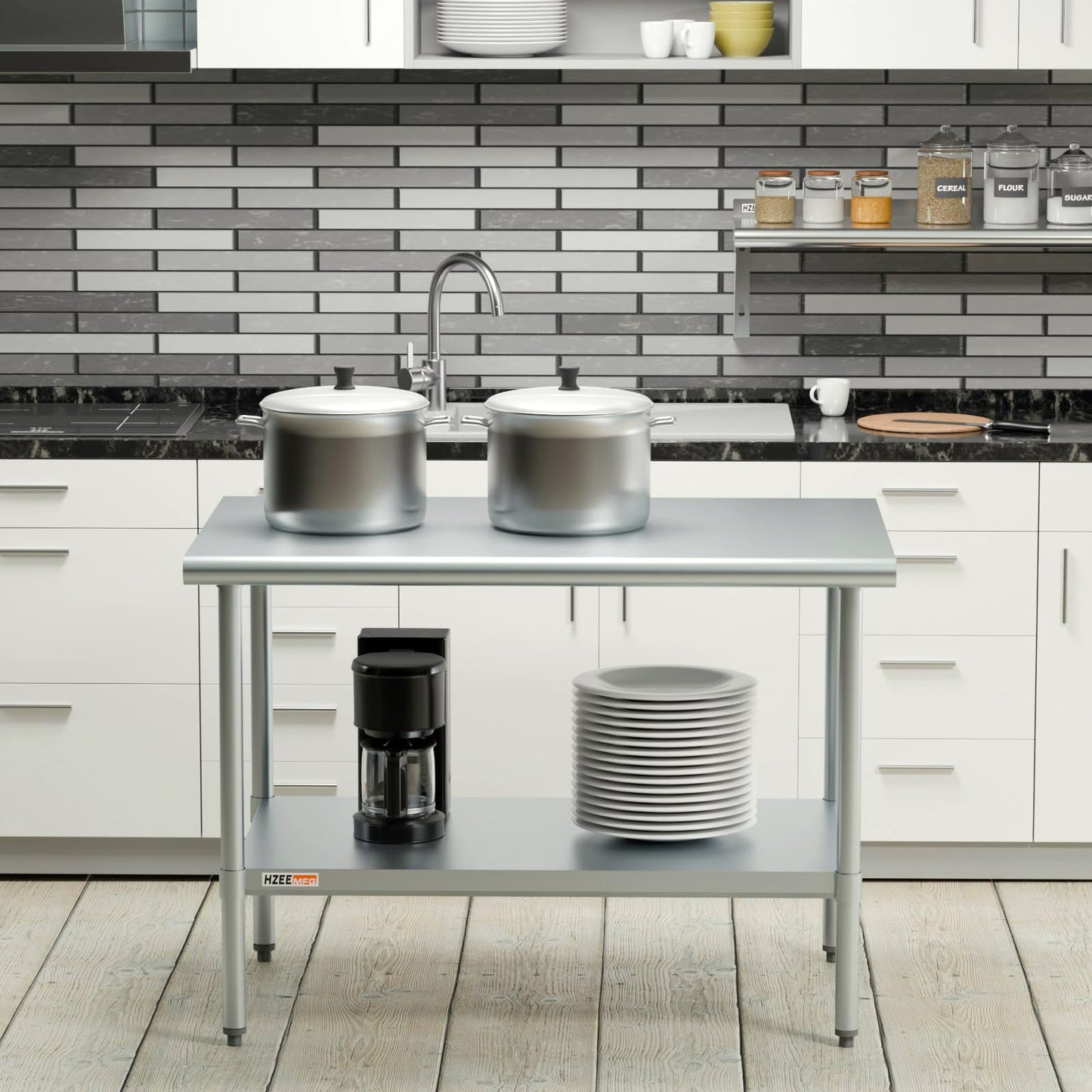 HZEEMFG Stainless Steel Table for Prep & Work 48x30 Inches 4ft, Heavy Duty Metal Table with Adjustable Undershelf for Commercial Kitchen, Restaurant, Home, Laundry,Garage & Hotel