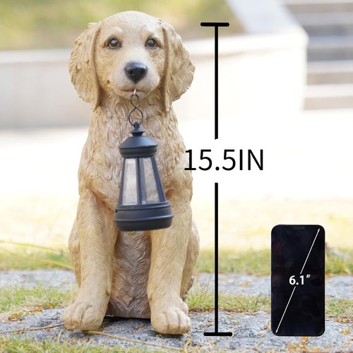 Cynkeyee Golden Retriever Puppy Statue - Solar Outdoor Dog Figurine for Garden Decor | 13.5x7.5x15.5 Inch
