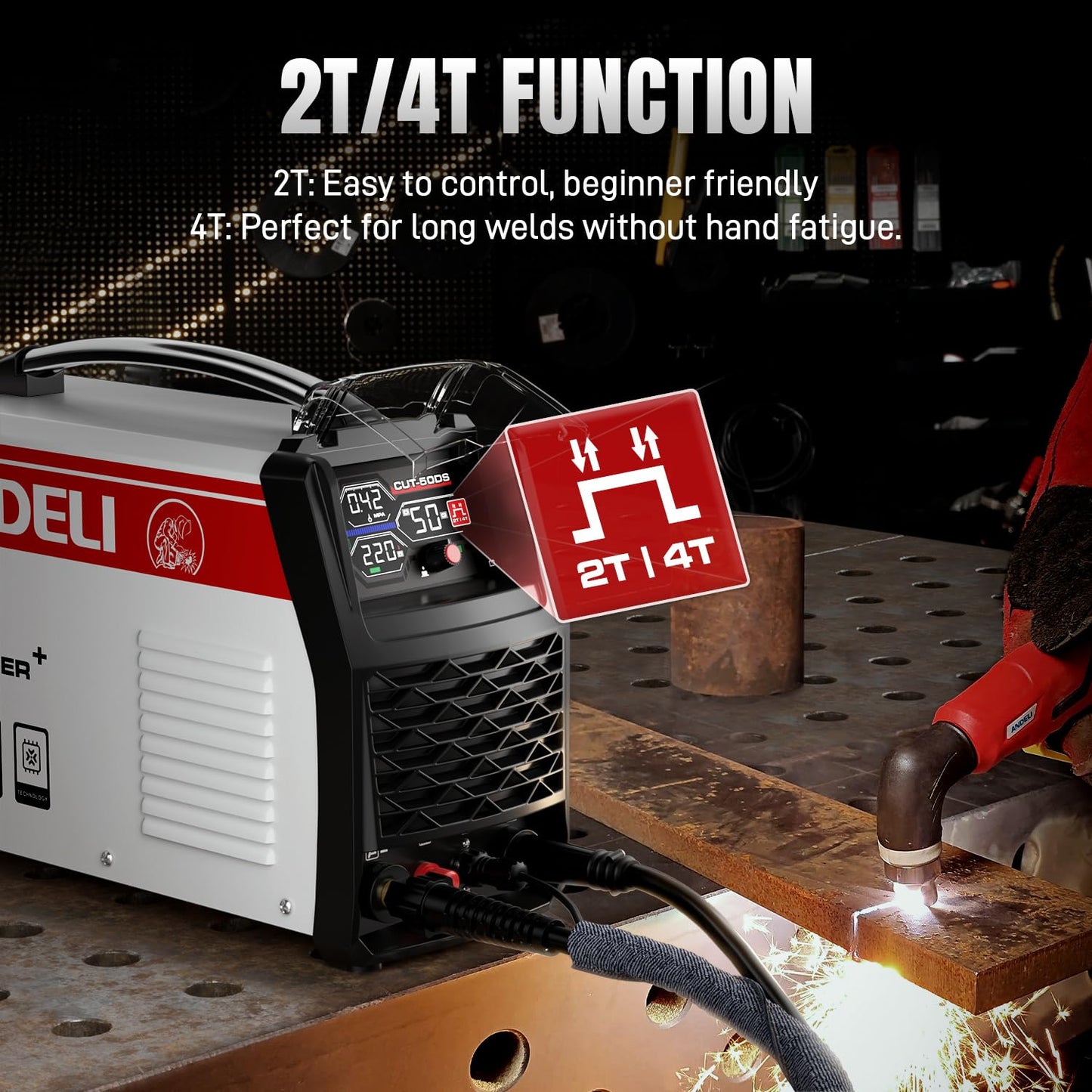 ANDELI Plasma Cutter Non-Touch Pilot Arc ，Larger LED Display 50A Plasma Cutter Machine，3/4''Maximum Cut Heavy Duty，110/220V Dual Voltage With ECO Mode，Expanded Plate Cutting,Rust Removal,PT/2T/4T