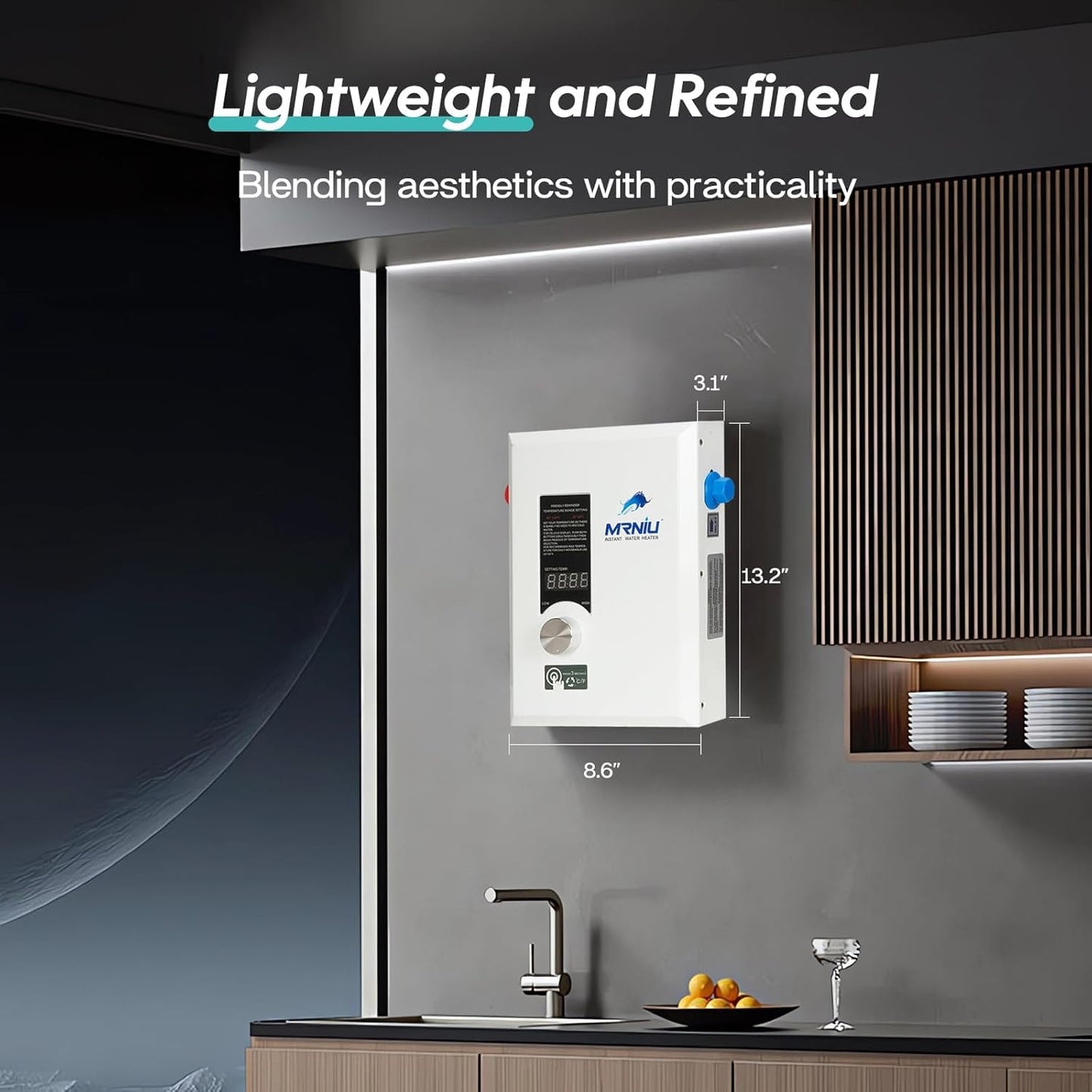 240V Tankless Water Heater, 27kW Electric Instant Hot Water Heater with LED Temperature Display, On-Demand Endless Hot Water for Whole House Shower, Space-Saving Design for Residential Use