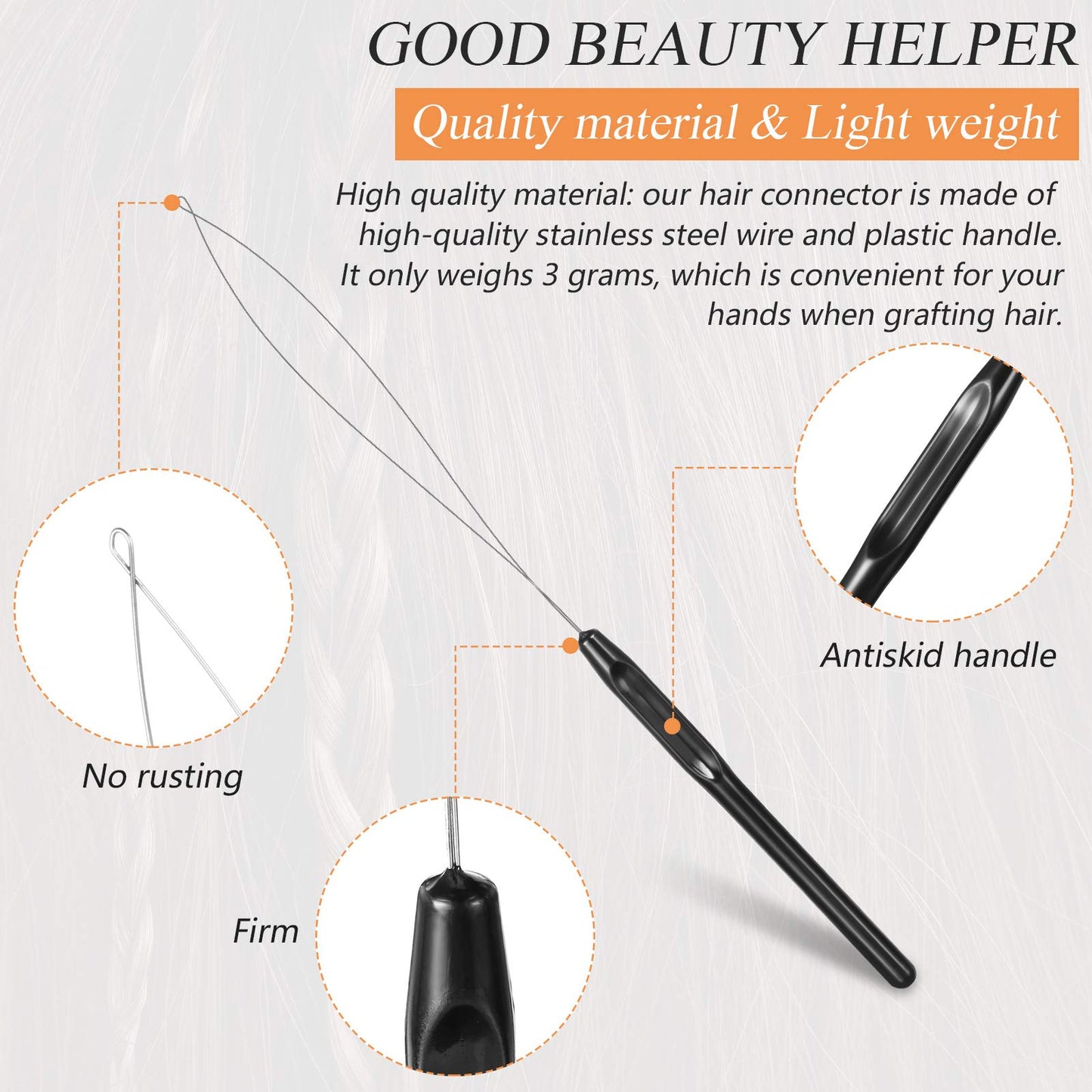 Chuangdi 20 Pieces Hair Extension Loop Needle Threader Pulling Hook Needle Bead Device for Hair or Feather Extensions Supplies, DIY Hook Tool Loop Tools(Black)