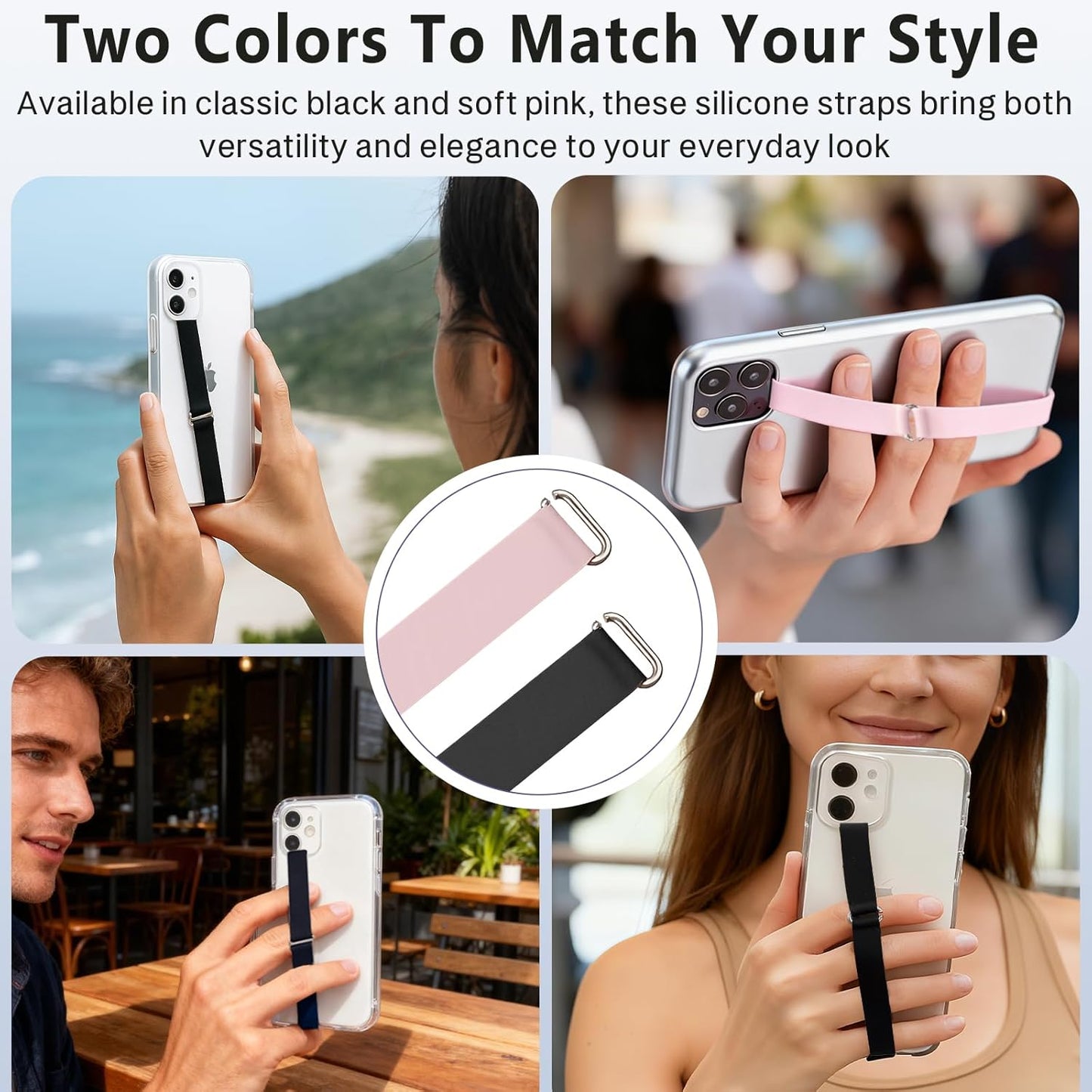Brvlsoc C-Shaped Silicone Clip Finger Phone Grip Strap Reusable Stretchy Loop Holder for iPhone & Samsung Cases, Black