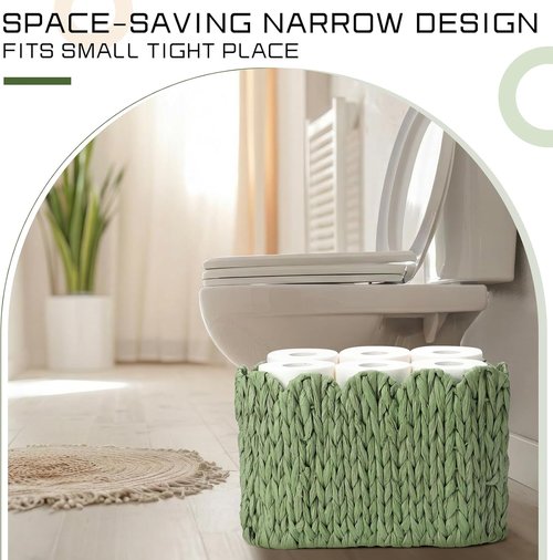 Kathfly Toilet Paper Storage Basket - Sage Green Scalloped Wicker Holder for Up to 6 Mega Rolls | Versatile Organizer for Home & Office