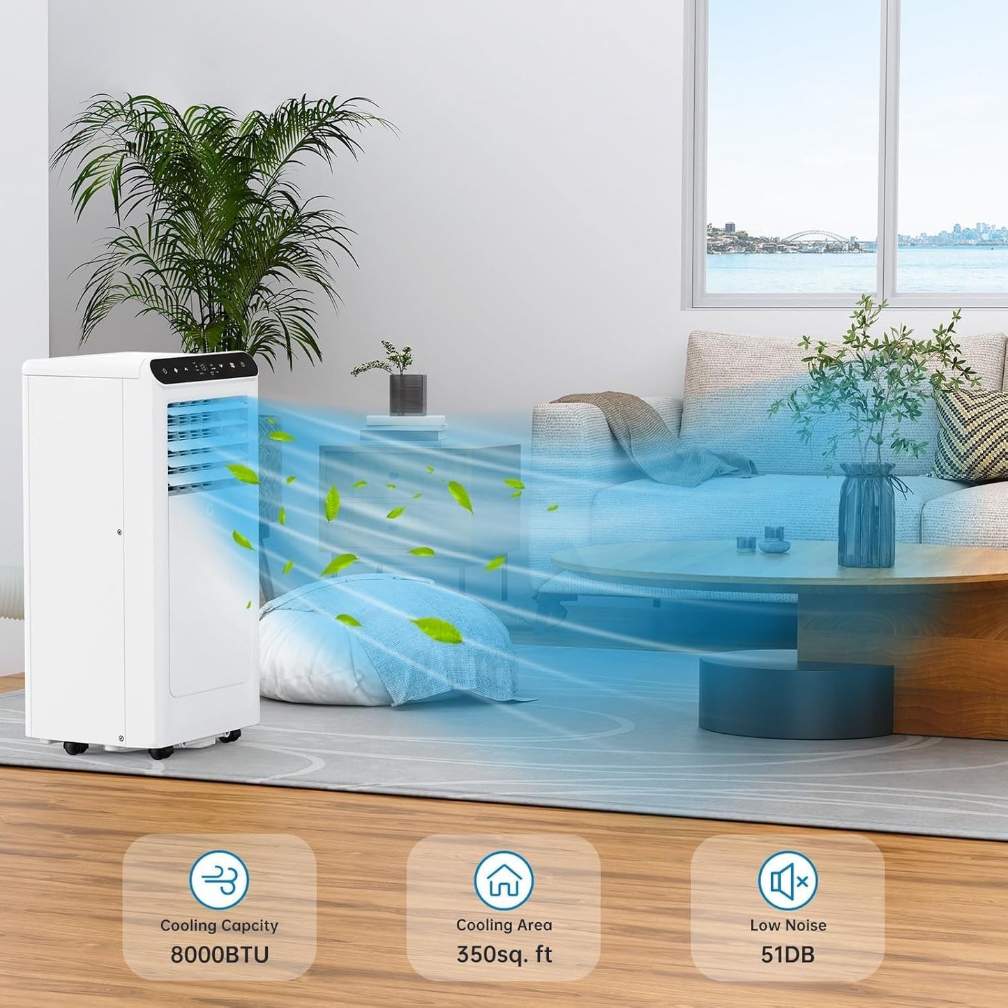 8,000 BTUs Portable Air Conditioner, 3-In-1 Portable AC Unit with Fan & Dehumidifier, Room Air Conditioner Cools Up to 350 Sq.Ft, Standing AC Unit with Remote Control & 24H Timer, for Home, Office