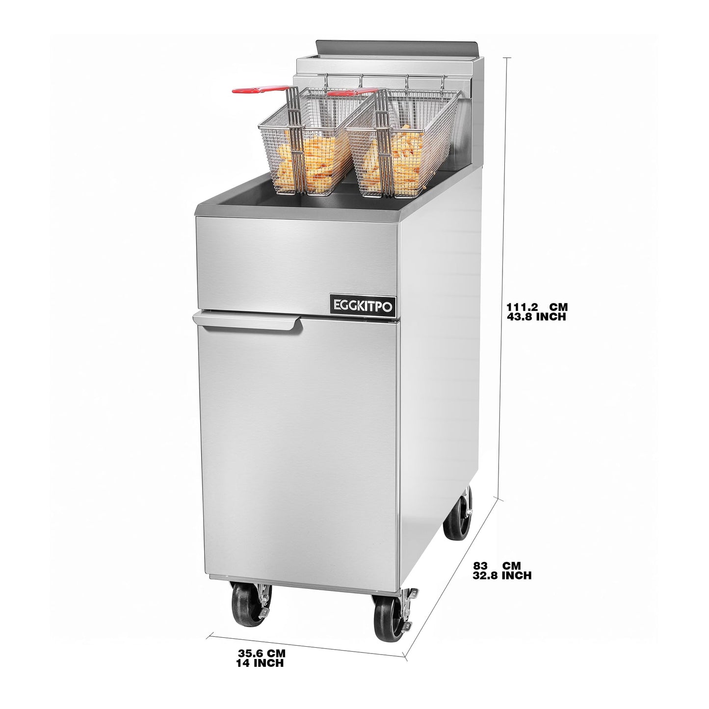 EGGKITPO (ECF3-NG) 40LB 90,000 BTU Natural Gas Fryer and 10L×2 Commercial Fryer with Timer and Basket Dual Tank Fryer(120v 3600w)