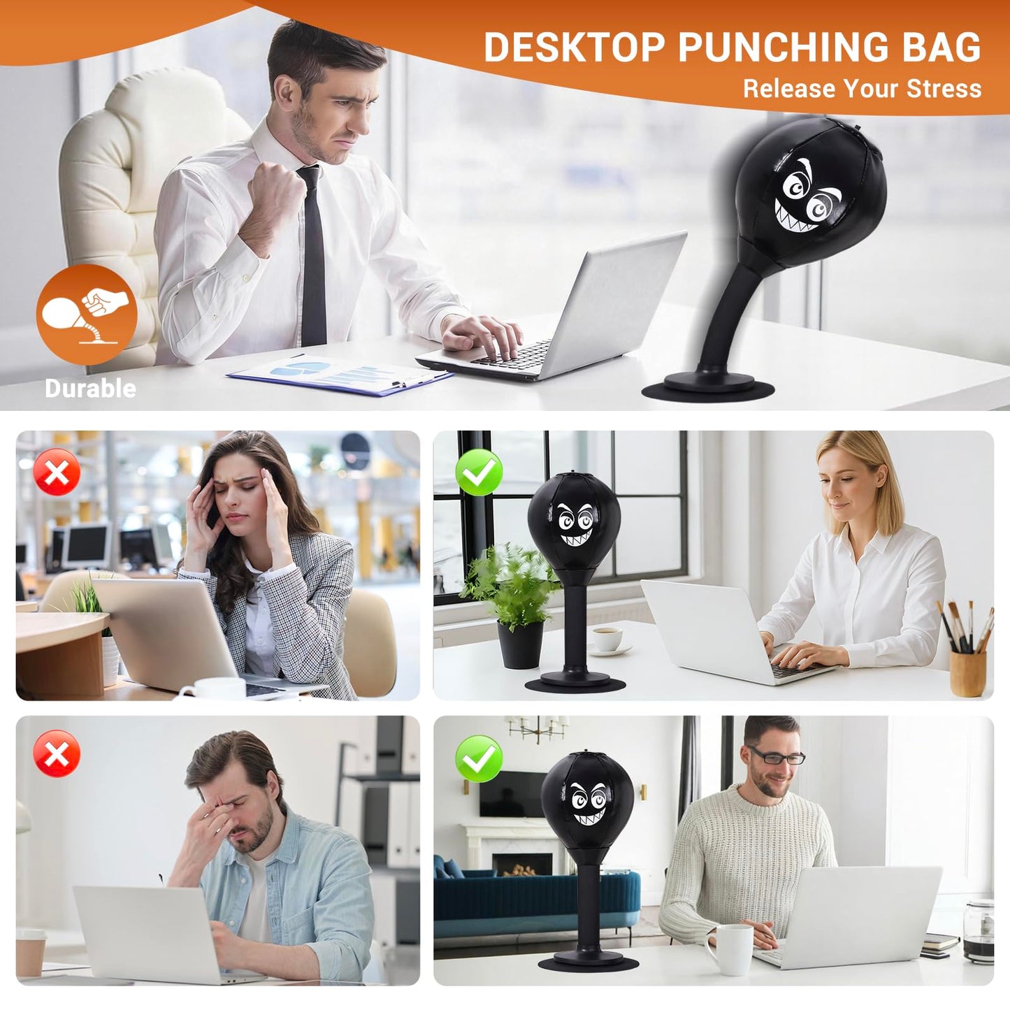 Peonyflow Stress Buster Desktop Punching Bag,Rage Bag, Fun Punching Bag,Speed Bag,for Office Table, Heavy Duty Stress Relief Ball, Desk Boxing Punch Ball, Funny Gift for Coworkers and Friends