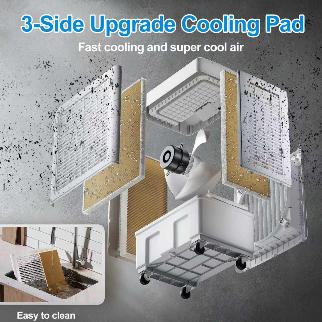 Large Windowless Portable Air Cooler, 3 in 1 Evaporative Swamp Cooler with Remote, Hoseless Ventless Fan Ac Unit, 7H Timer, 8 Gal Water Tank, 4 Ice Box for Garage, Bedroom Home Outdoor