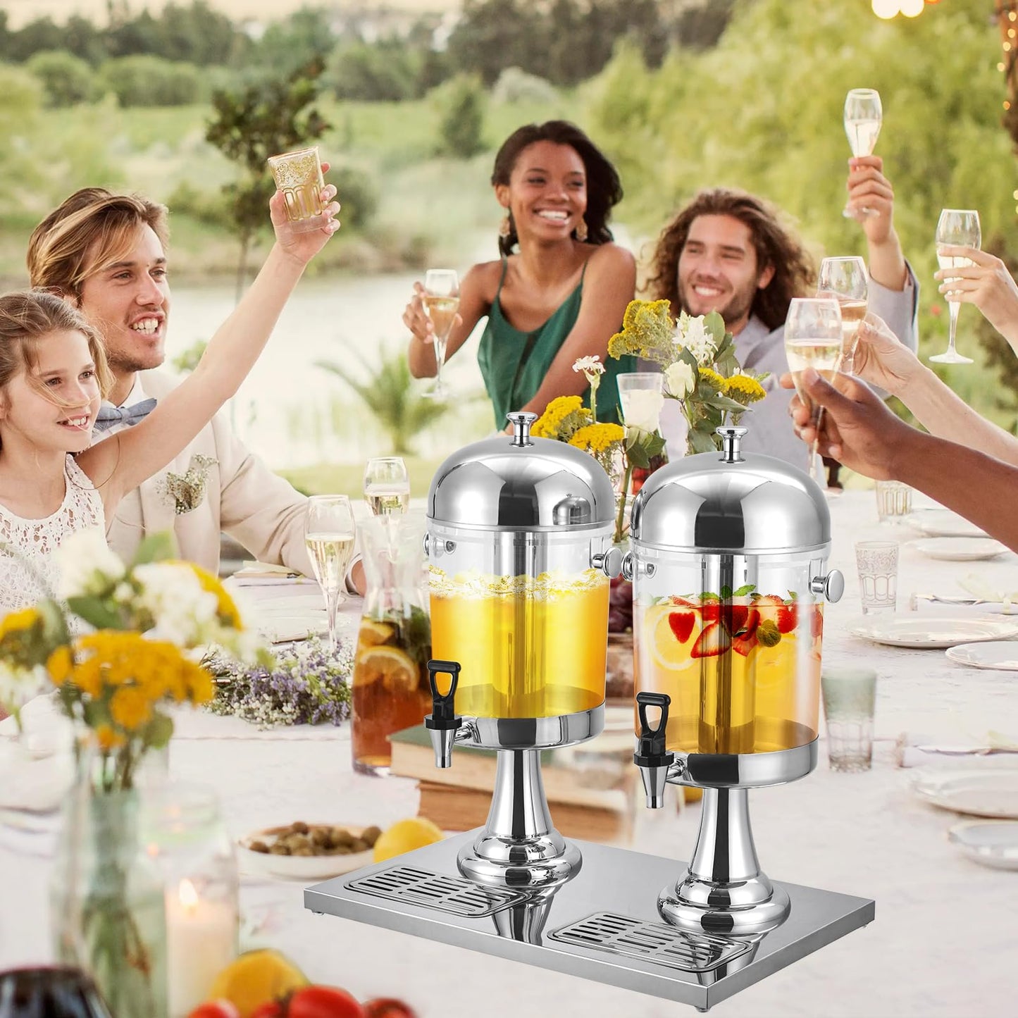 Commercial-Grade Drink Dispenser, Stainless Steel Beverage Dispenser with Ice Core, Stand & Spigot for Catering Events & Weddings