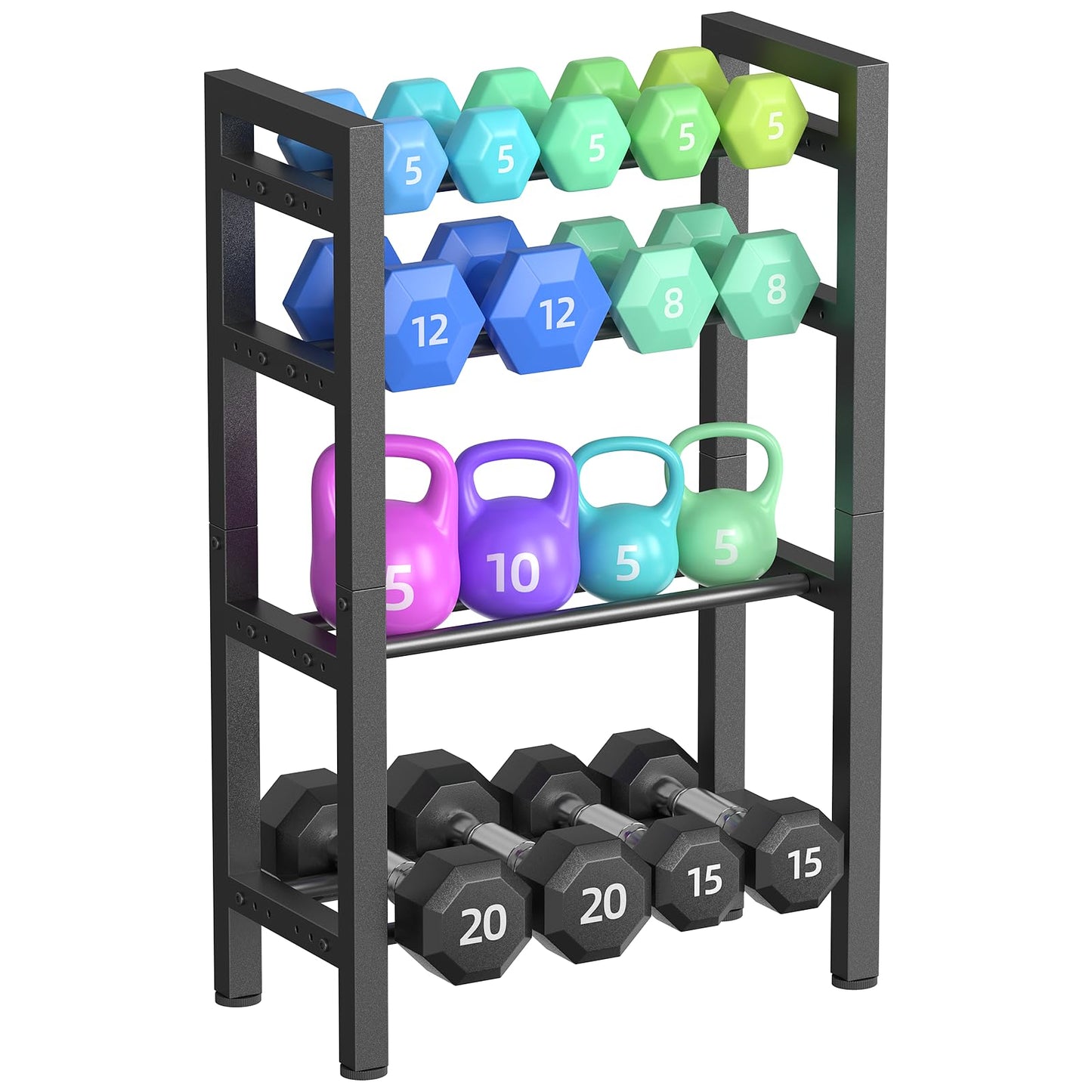 4 Tier Dumbbell Rack,Adjustable Weight Rack for Home Gym,Heavy Duty Weight Stand,800LBS Capacity Kettlebells Storage,Workout Equipment Organizer (Rack Only)