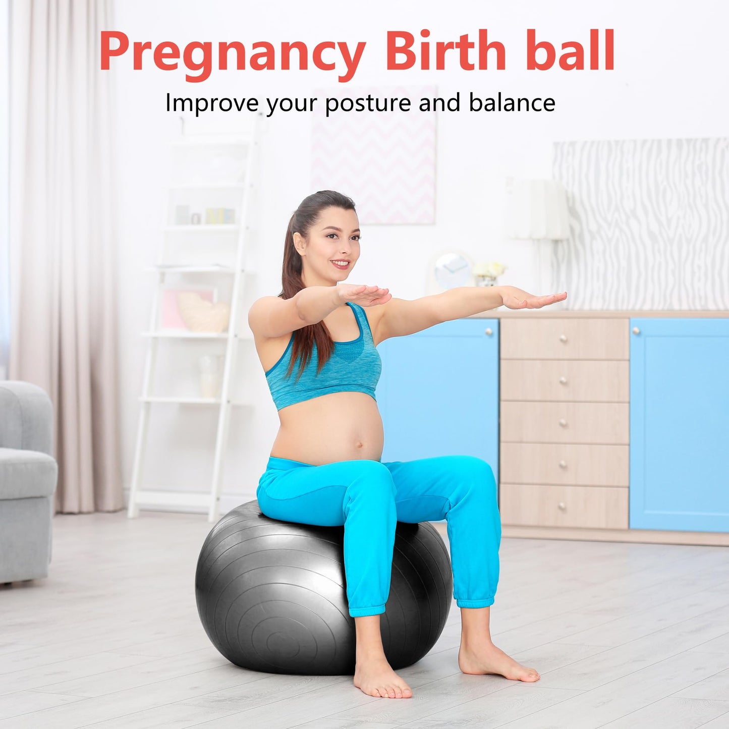 Primasole Stability Ball 55cm(21.7inch- 65cm(25.6inch) Diameter Thickened Yoga for Pregnancy & Exercise - Fitness Ball for Pilates, Office Chair and Birth Support.