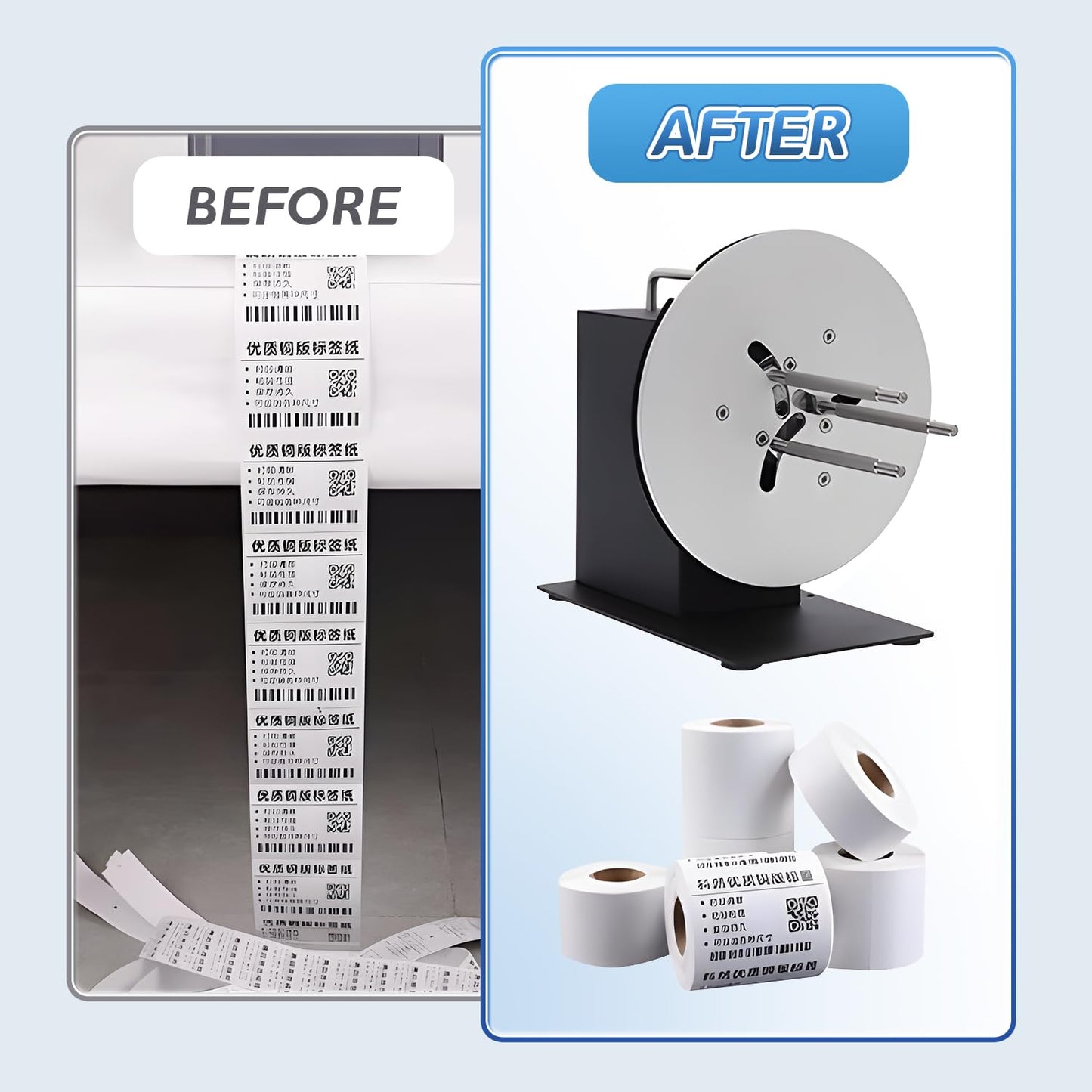 Frifreego Automatic Label Rewinder Speed-Adjustable Label Rewinding Machine, Synchronized with Printer, Adjustable Core Holder 1"- 3", Label Width 120mm/4.72 inch,Roll Diameter 185mm/7.28"