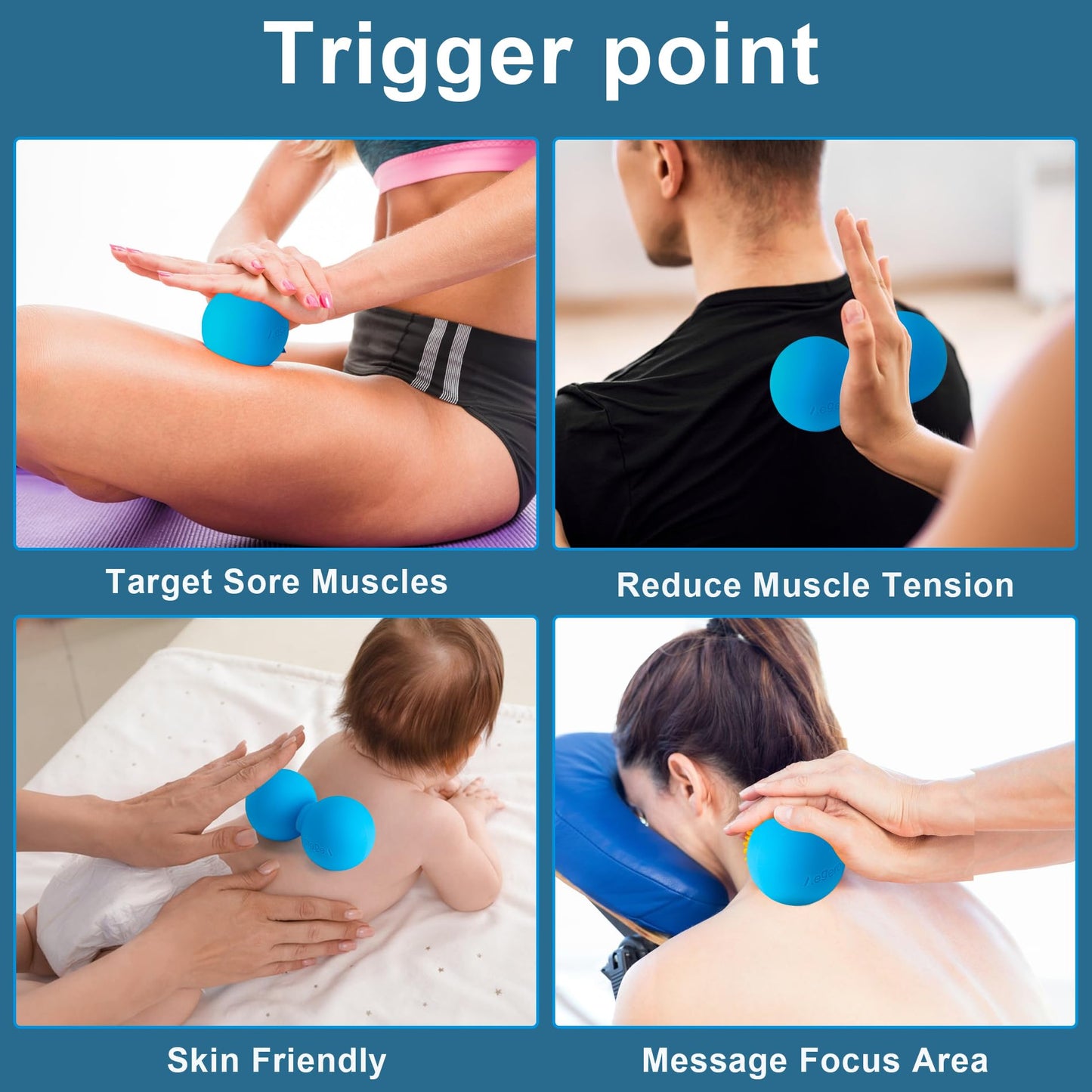 Aegero Peanut Massage Ball-Double Lacrosse Massage Ball, Mobility Ball for Myofascial Release,Yoga Therapy,Trigger Point Therapy,Muscle Knots and Acupoint Massage (Blue Firm Ball)