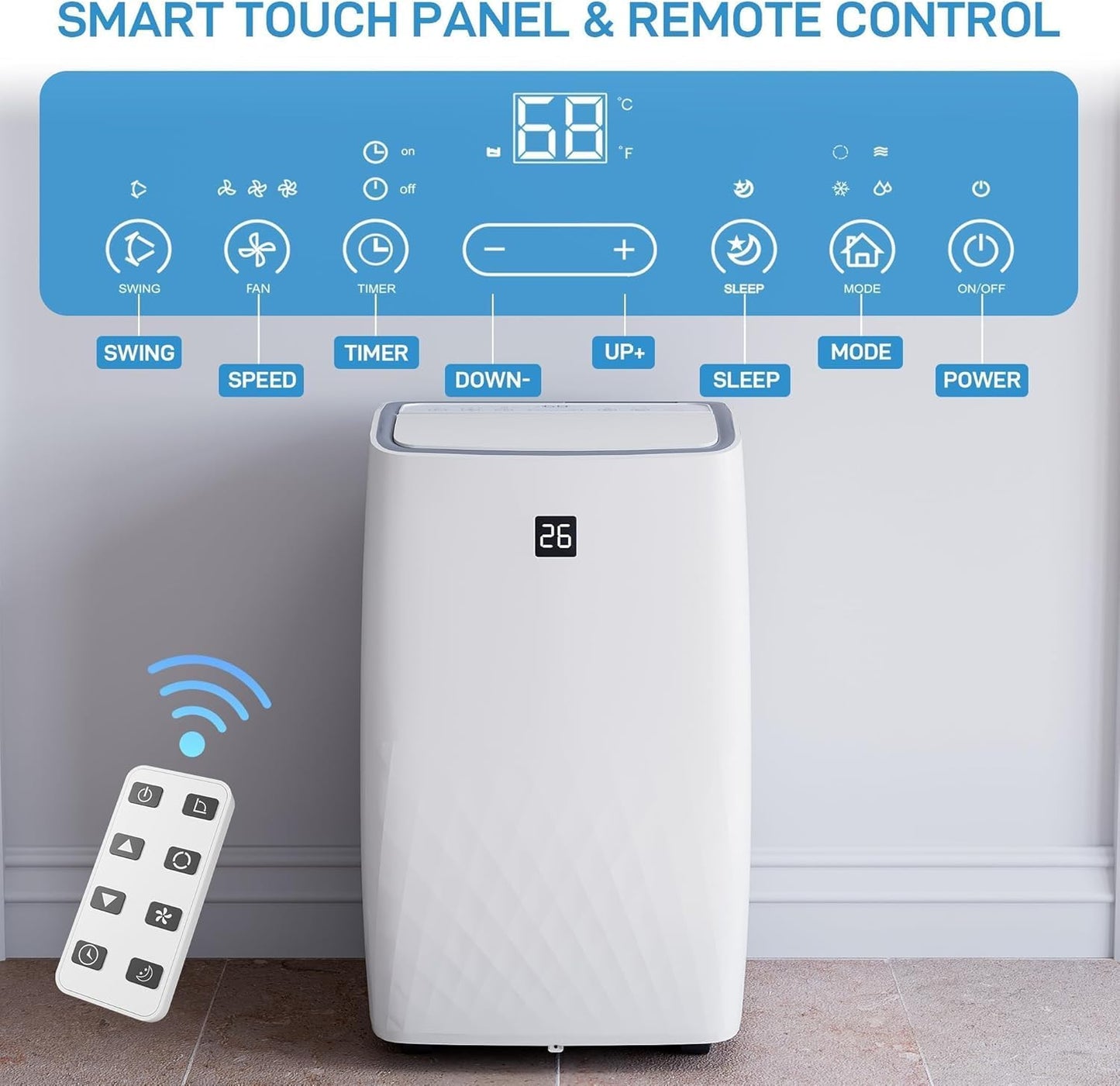 12,000 BTU Portable Air Conditioner, 3-in-1 Remote Control AC with 24-Hour Timer, Cooling/Dehumidifying/Fan/Low Noise/Energy Efficient, Office Cooling up to 750 Sq. Ft. for Bedrooms, Offices, White