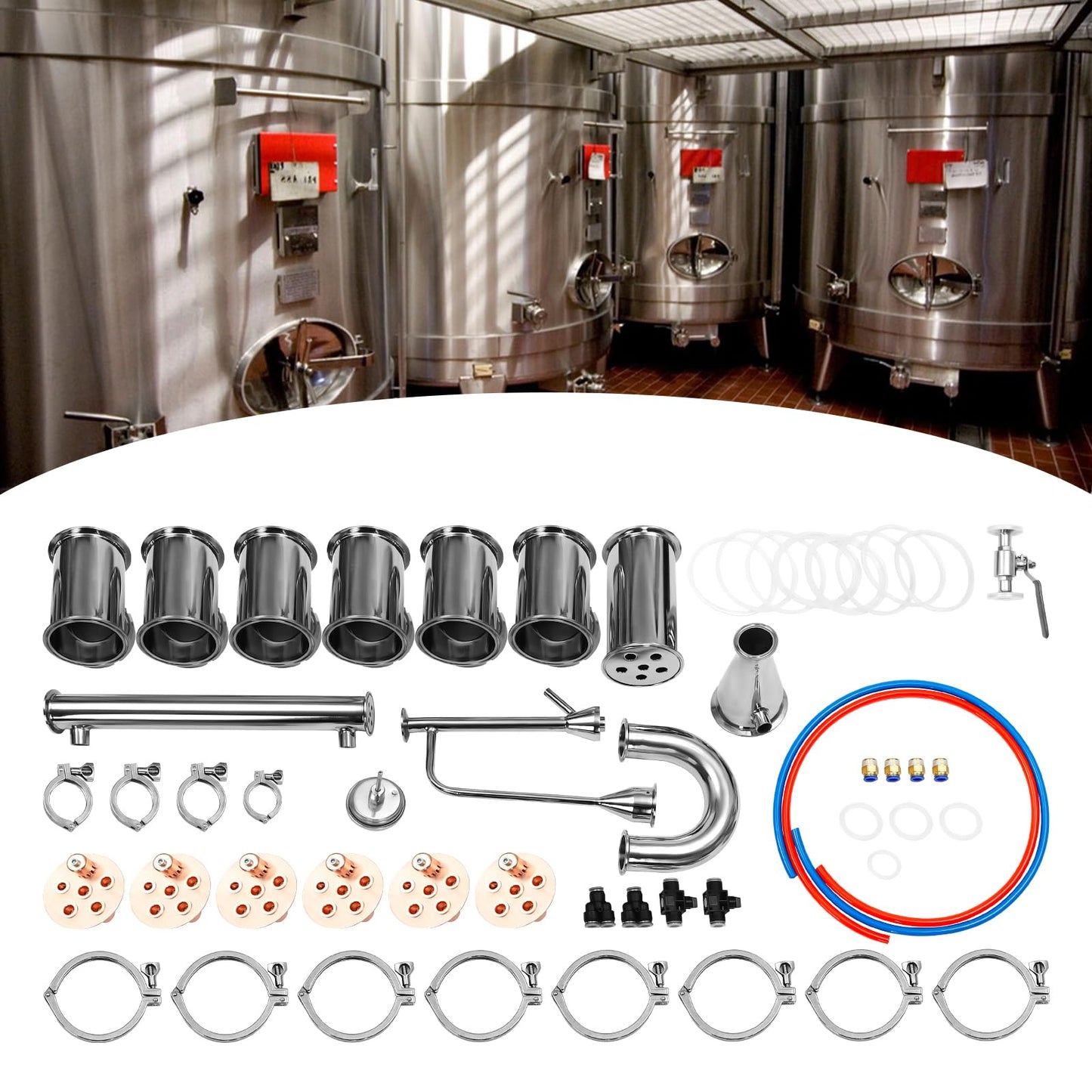 4" Reflux Still Column, 6 Layers Stainless Steel Distillation Column, with U-Shaped Elbow, Condenser and Spout, 0-220℉ Columns, Reflux Distillation Kit for Home Brewing Whiskey
