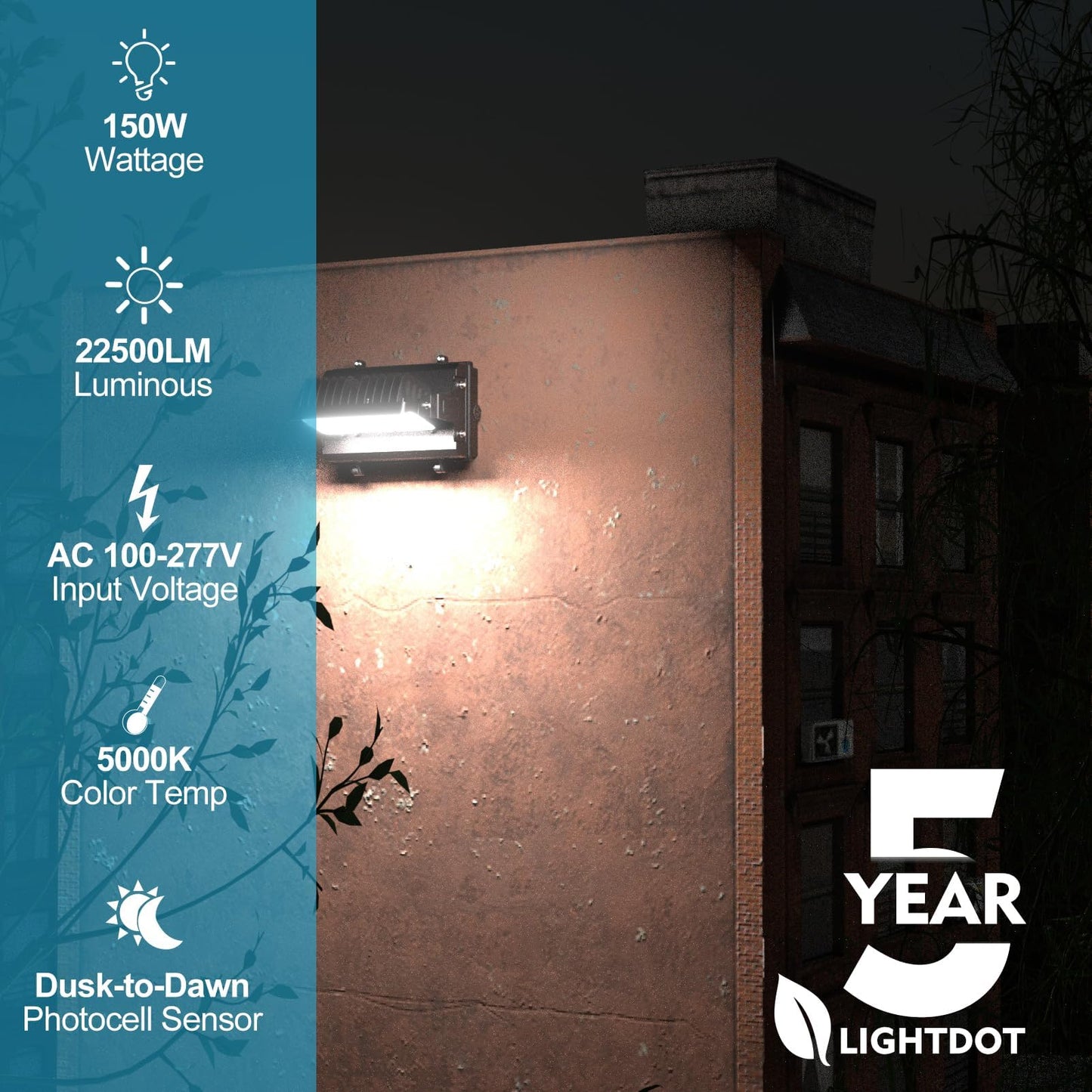 Lightdot 150W LED Wall Pack Lights,360° Adjustable Panel with Dusk to Dawn Photocell, 22500Lm 5000K IP65 Outdoor Security Lighting for Warehouse,Building,Yard,Factory,Garage, ETL(Height:10~20ft)