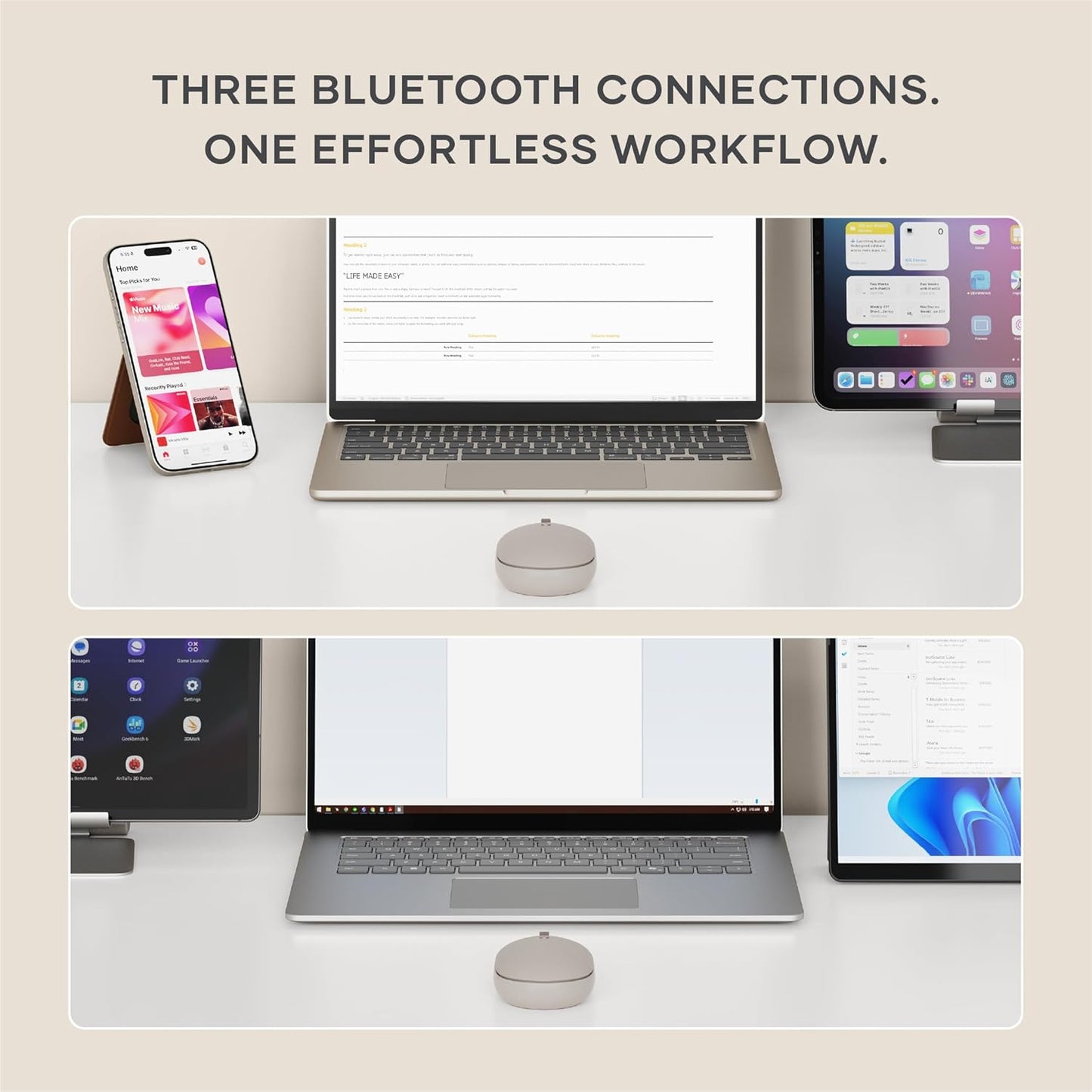 Satechi 3 OntheGo Bluetooth Mouse with USB C Rechargeable Battery, Connect up Devices, Compact and Portable Wireless