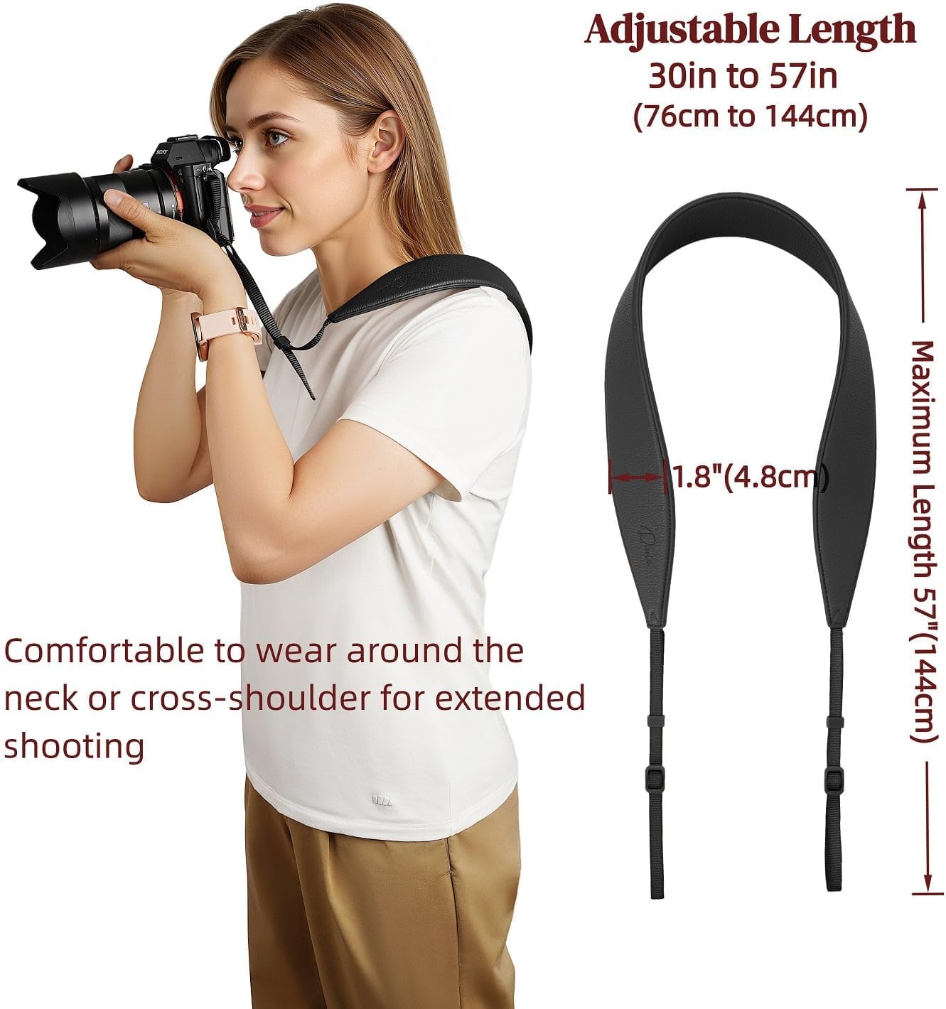 1.8-Inch Stylish PU Leather Camera Strap for Canon, Nikon & Sony