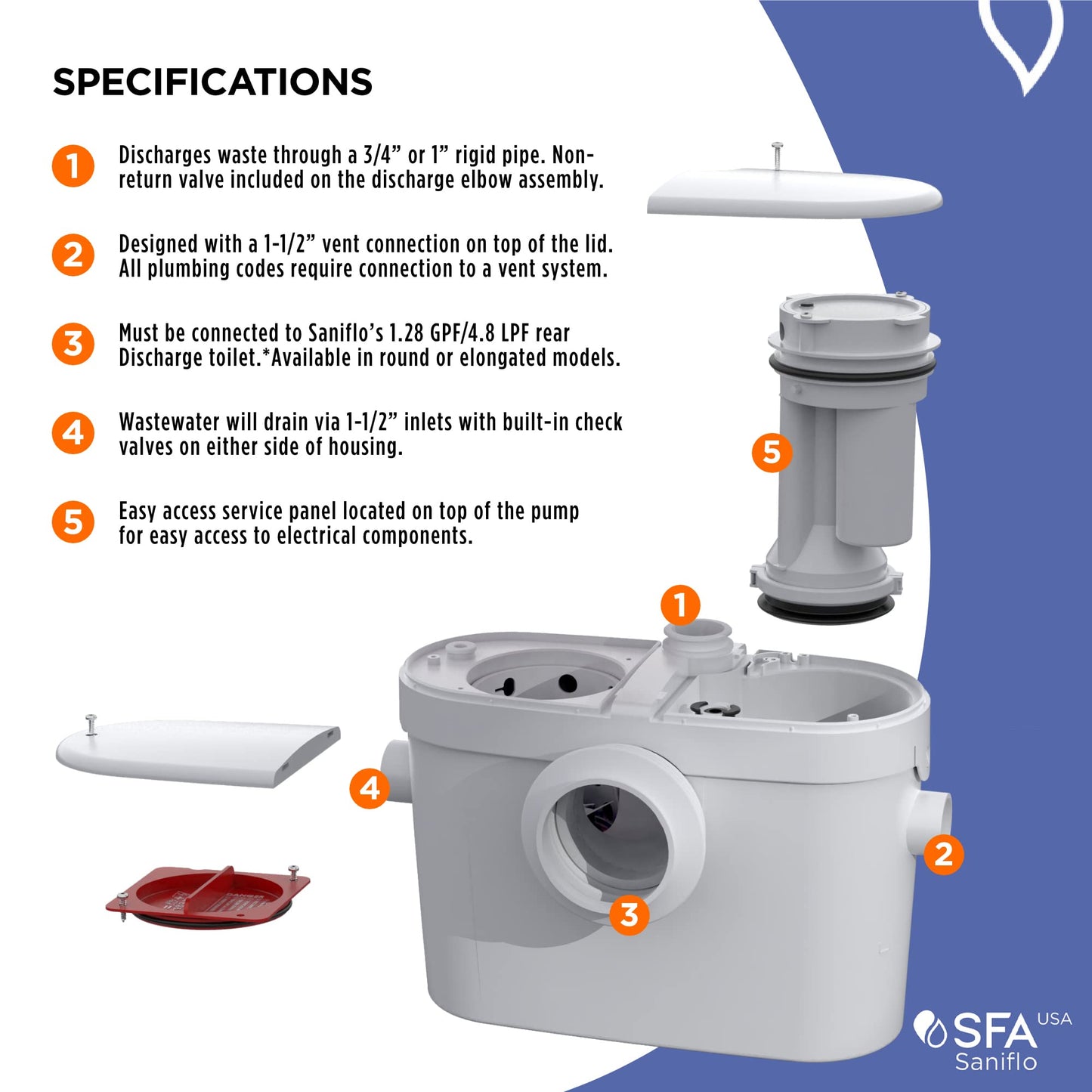 SANIFLO Saniaccess 2 + Toilet Bowl Elongated + Toilet Tank Bundle - Residential - White