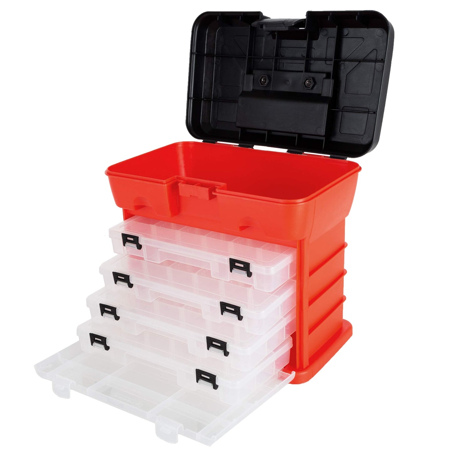 Small Parts Organizer Box - 11-Inch Portable Storage Case with 4 Removable Multi-Compartment Trays for Screws, Beads, Small Fishing Tackle, Hardware, and Craft Supplies by Stalwart (Red)