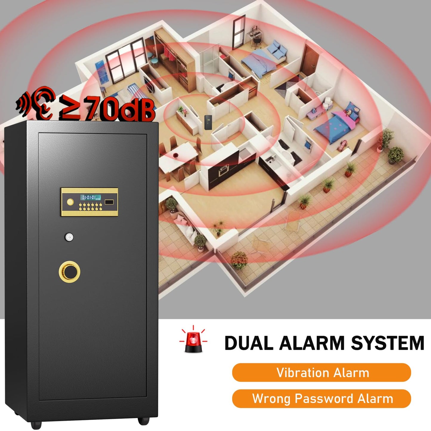 Omethey Safe, 39.37''H Extra Large Safes Box, 9.0 Cubic Feet Heavy Duty Safe with 2 Adjustable Shelf & Seperate Lock Box, Home Floor Safes with LCD Screen & Hidden Code for Doc Cash Jewelry Valuables