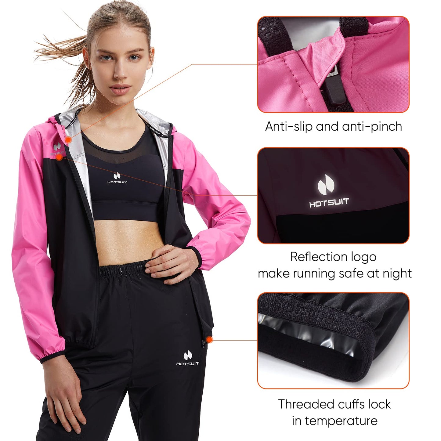 HOTSUIT Sauna Suit for Women Weight Loss Sweat Suits Sauna Jacket Pant Machine Washable Anti Rip for Gym Workout Exercise