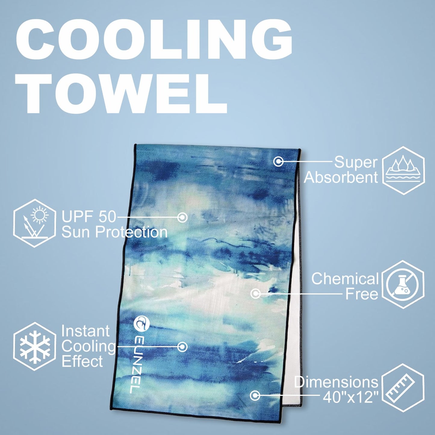 Eunzel 2 Pack Cooling Towel, Ice Towel for Neck, Soft Microfiber Chilly Towel Stay Cool for Sports, Yoga, Running, Gym, Workout, Biking, Camping & Outdoor Activities 40"x12", Sunset& Azure Wash