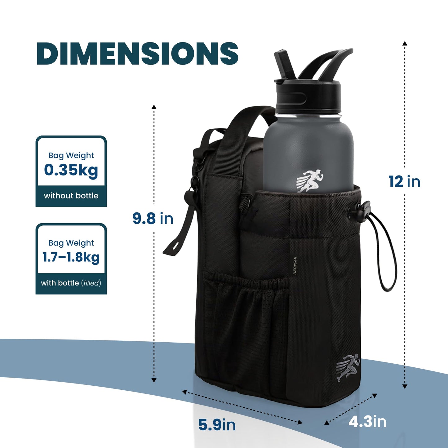 EMPOWERFIT Magnetic Gym Water Bottle Bag with 40oz Bottle – Magnetic Water Bottle Holder with Strap, Crossbody Bag, Phone Pocket, Waterproof Gym Accessories