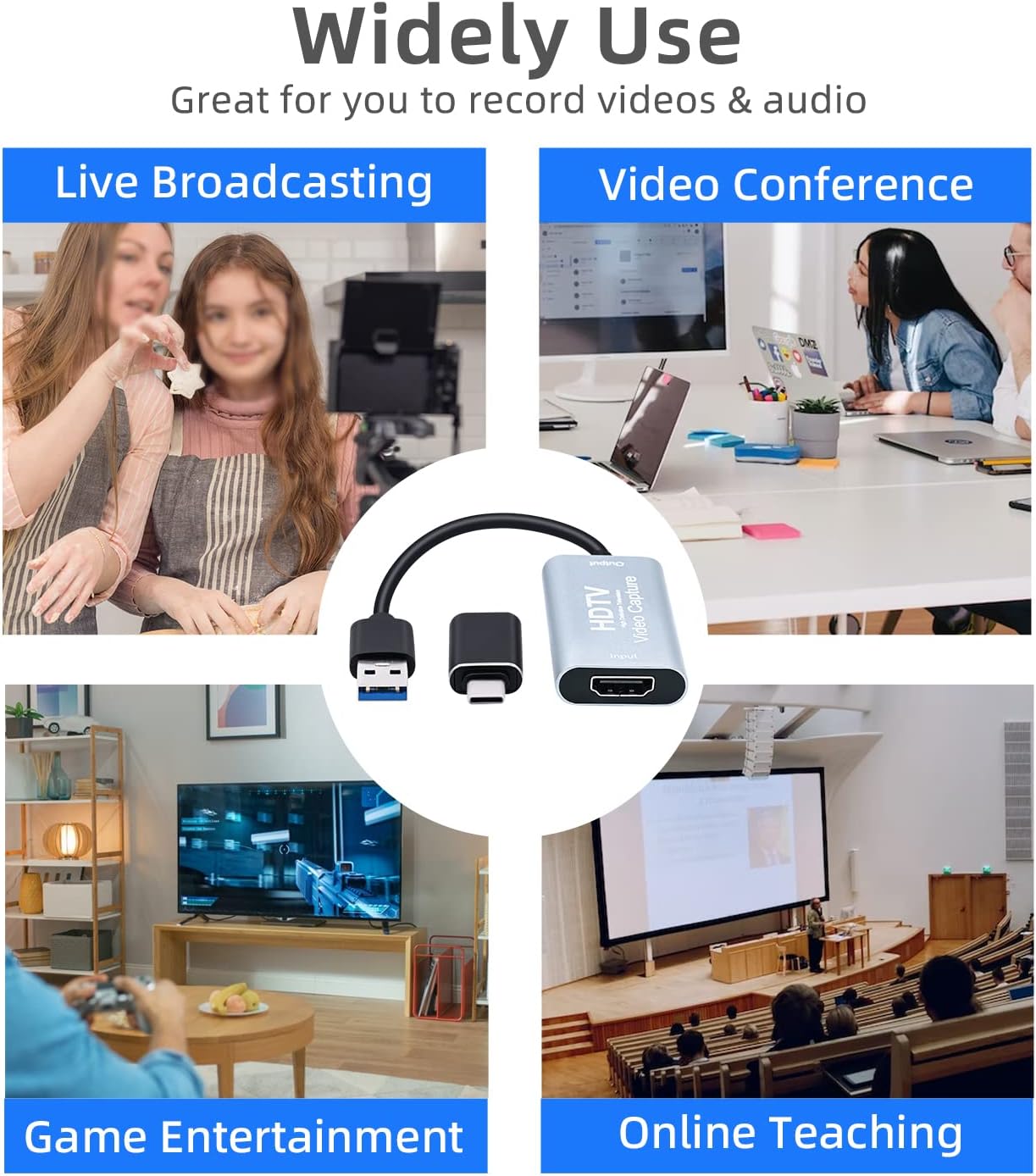 Mcbazel 4K 1080p 60fps 3.0 OBS/PS5/Switch/PC/Mac HDMI Video Capture Card USB C, Video Capture Device for Live