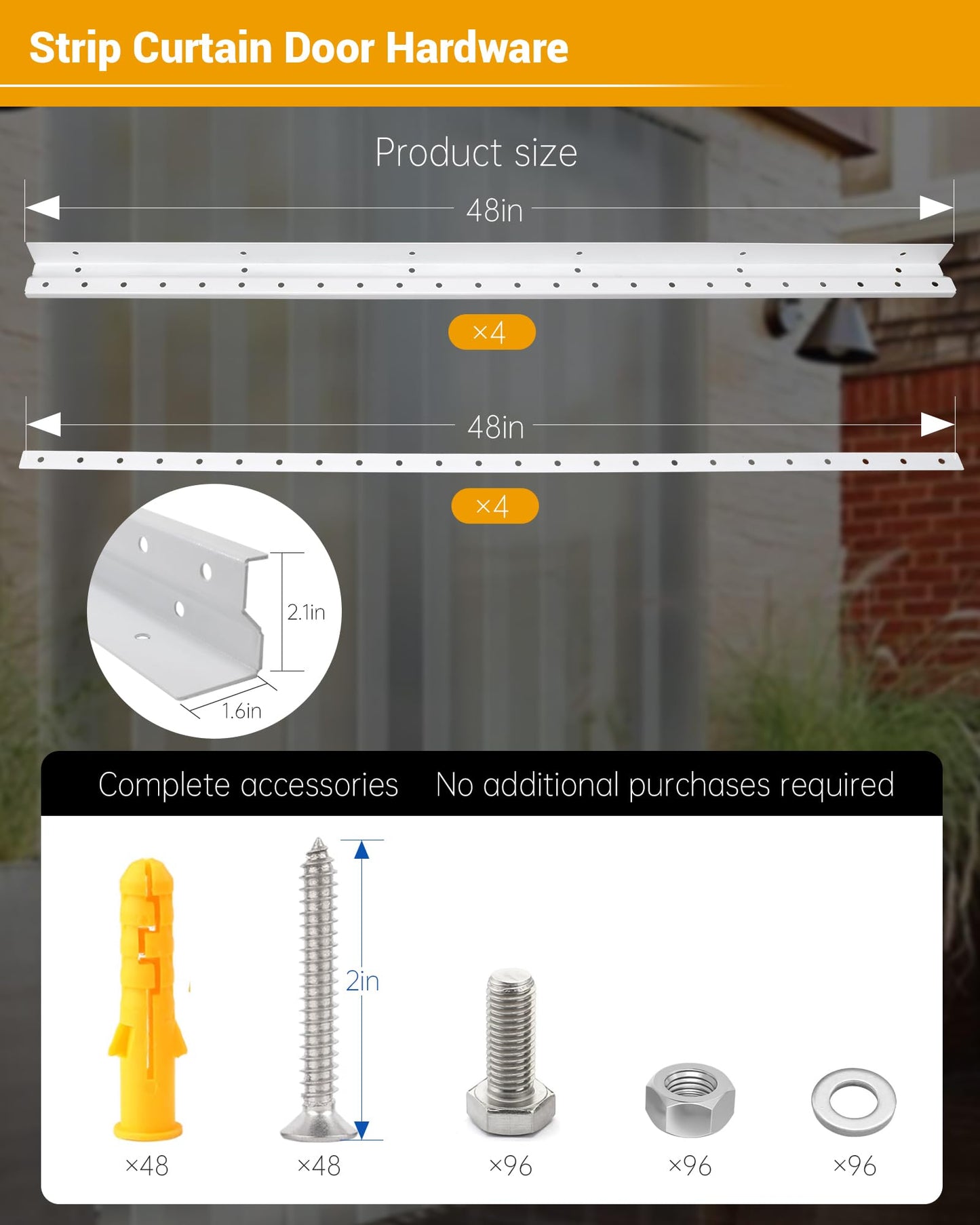 16 Foot Strip Curtain Door Hardware, Commercial Industrial Use Plastic Strip Door Hanger（Not Equipped With Plastic Rubber Curtain）, Galvanized Steel, Fit for Porch/Garage/Warehouse/Pet House Curtain